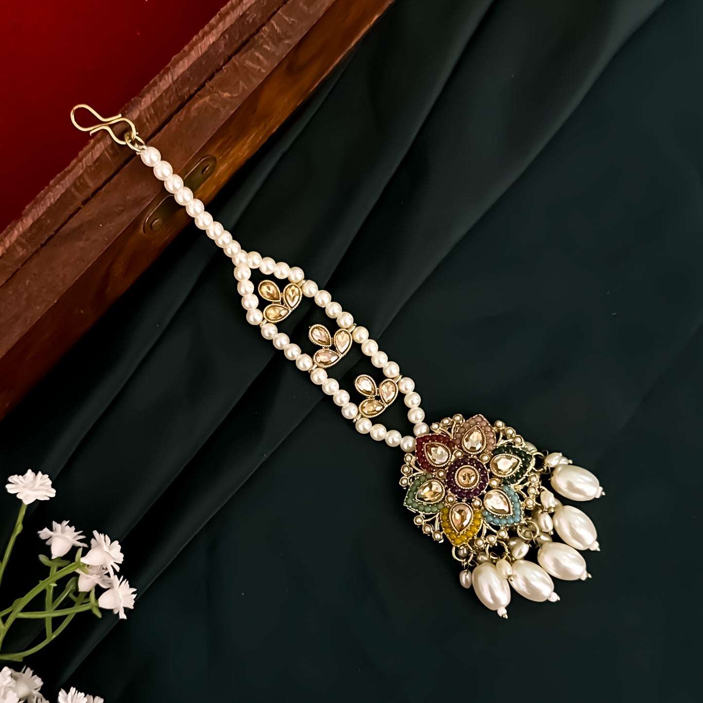 Varuna Jadau Reverse AD Jhumka & Teeka Set - Multi