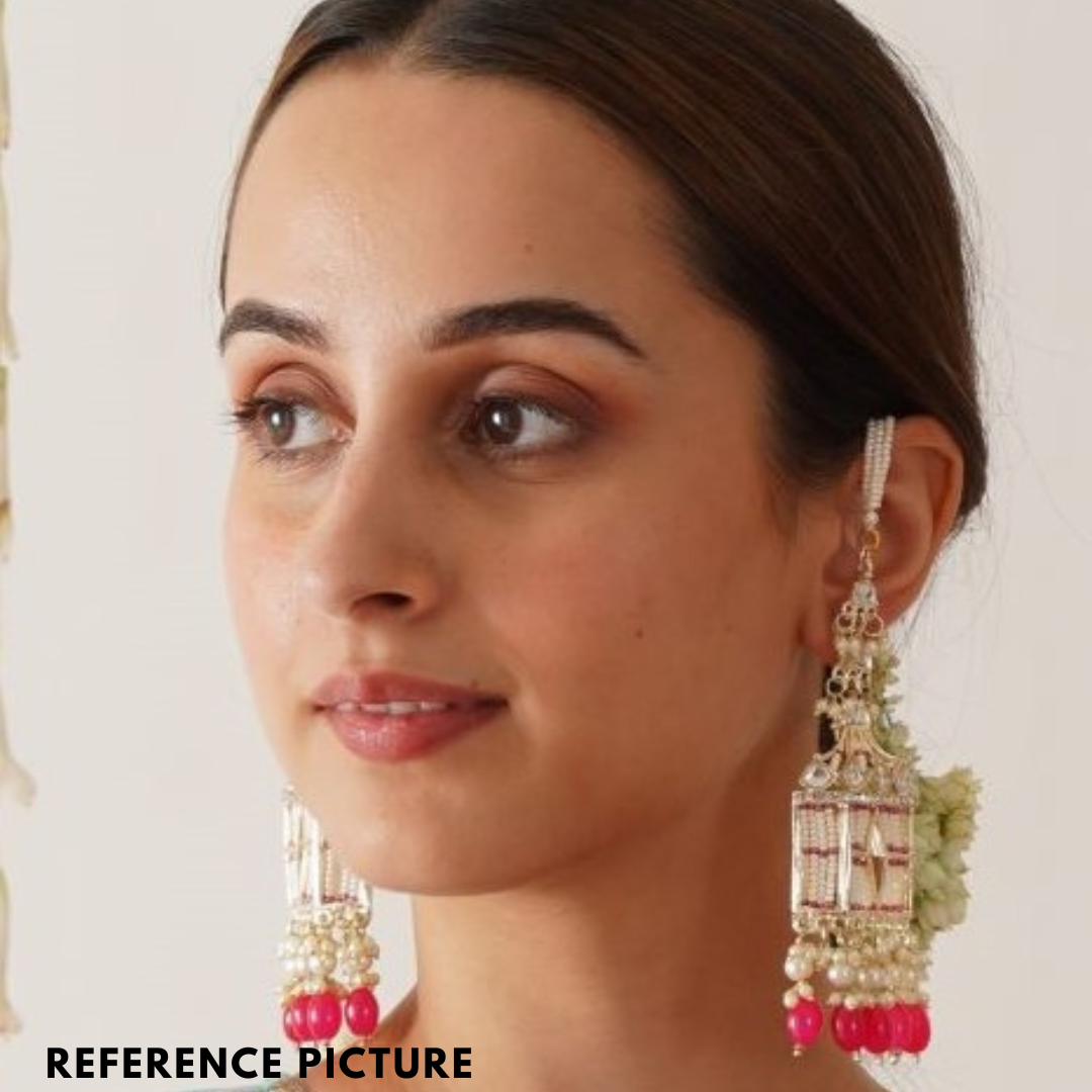 Jharokha Kundan Earrings with Sahara / Earchain - Green