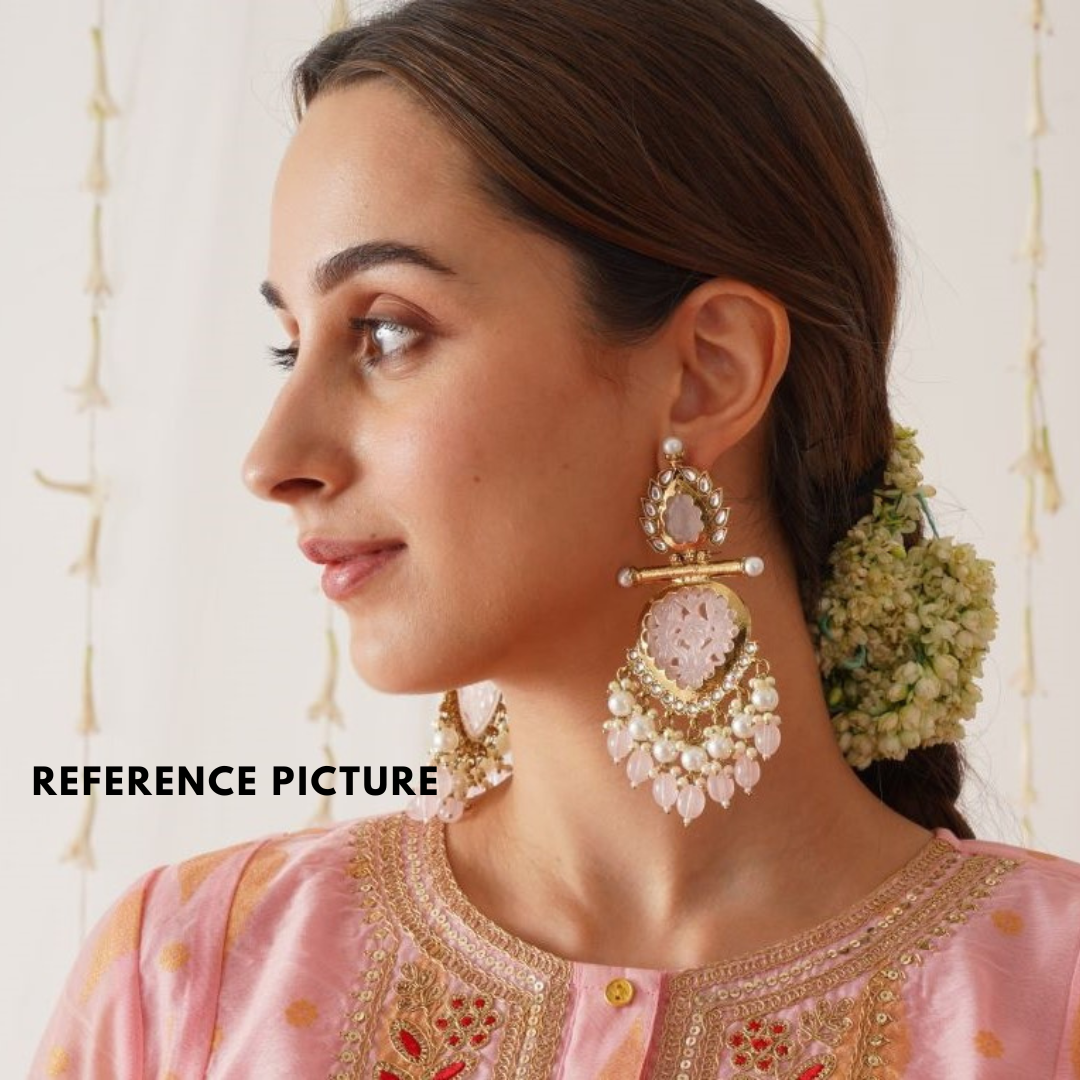 Shagun Cutwork Chandbali Earrings - Pink Pearls