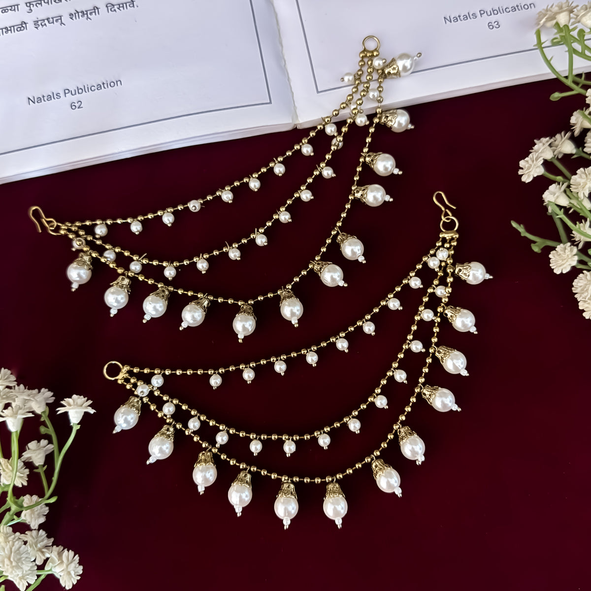 Golden Vanya 3 Layer Baahubali Pearl Detachable Earchains