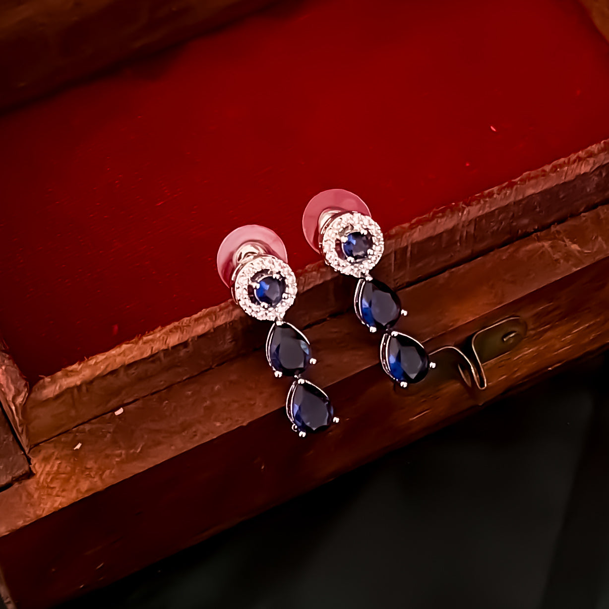 Eloise American Diamond Necklace Set- Royal Blue