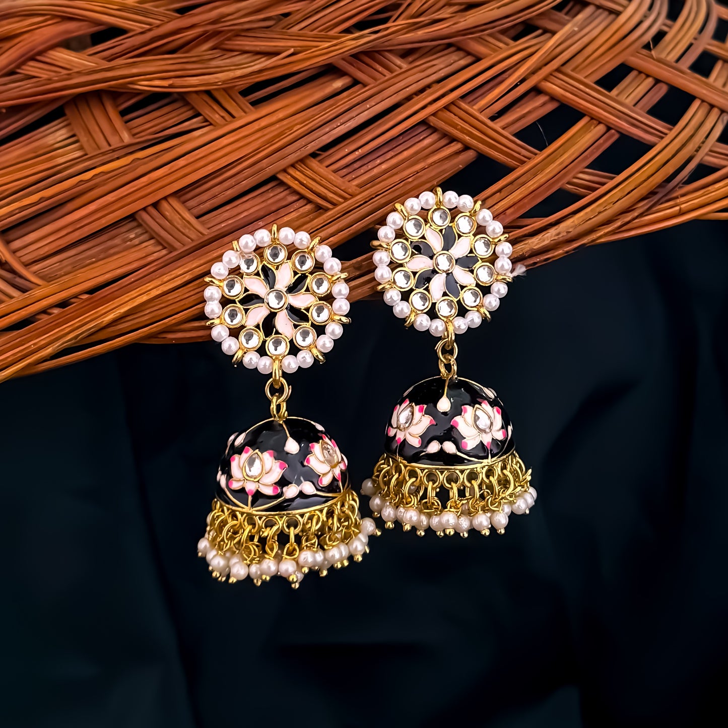 Shivanya Meenakari Jhumka Earrings - Black