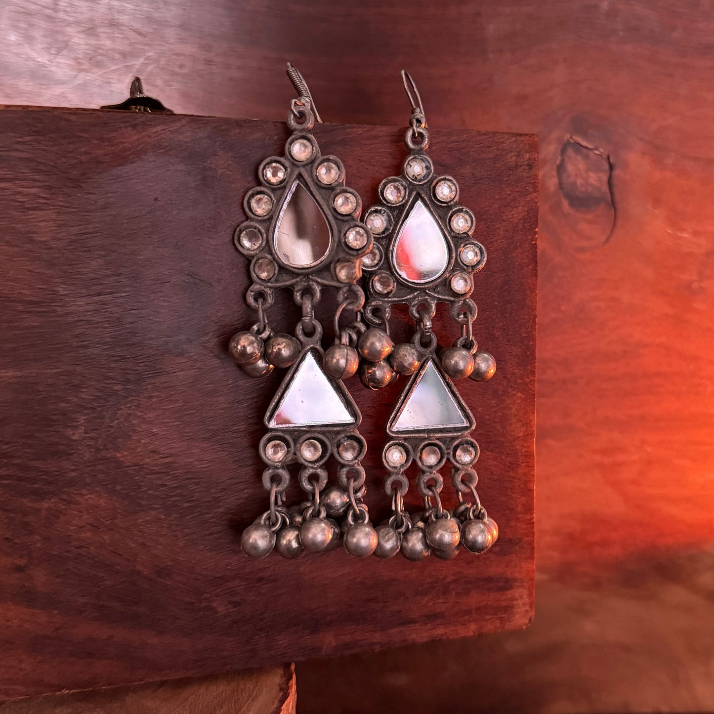 Chandrika Vintage Afghani Earrings - Mirror White