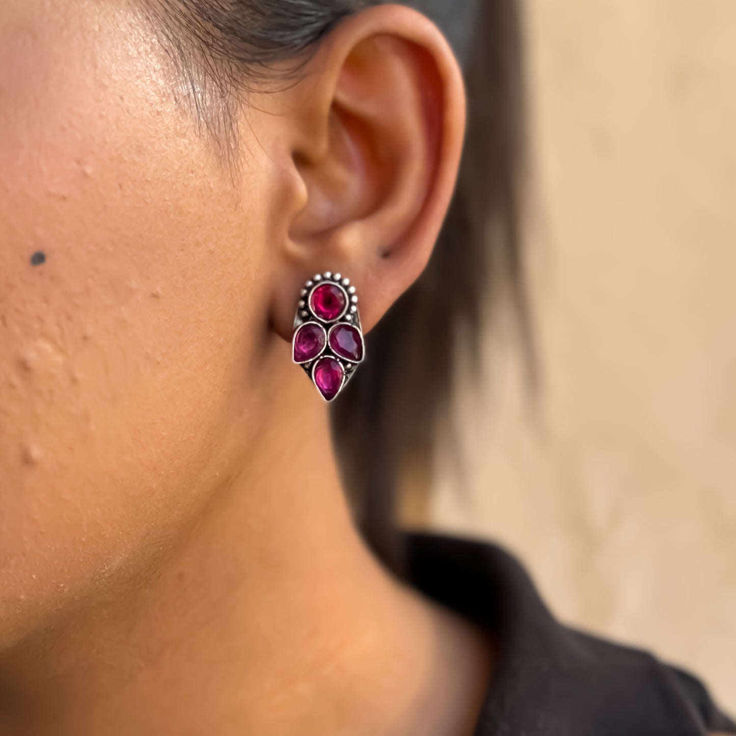 Suchitra Brass Stud Earrings - Purple