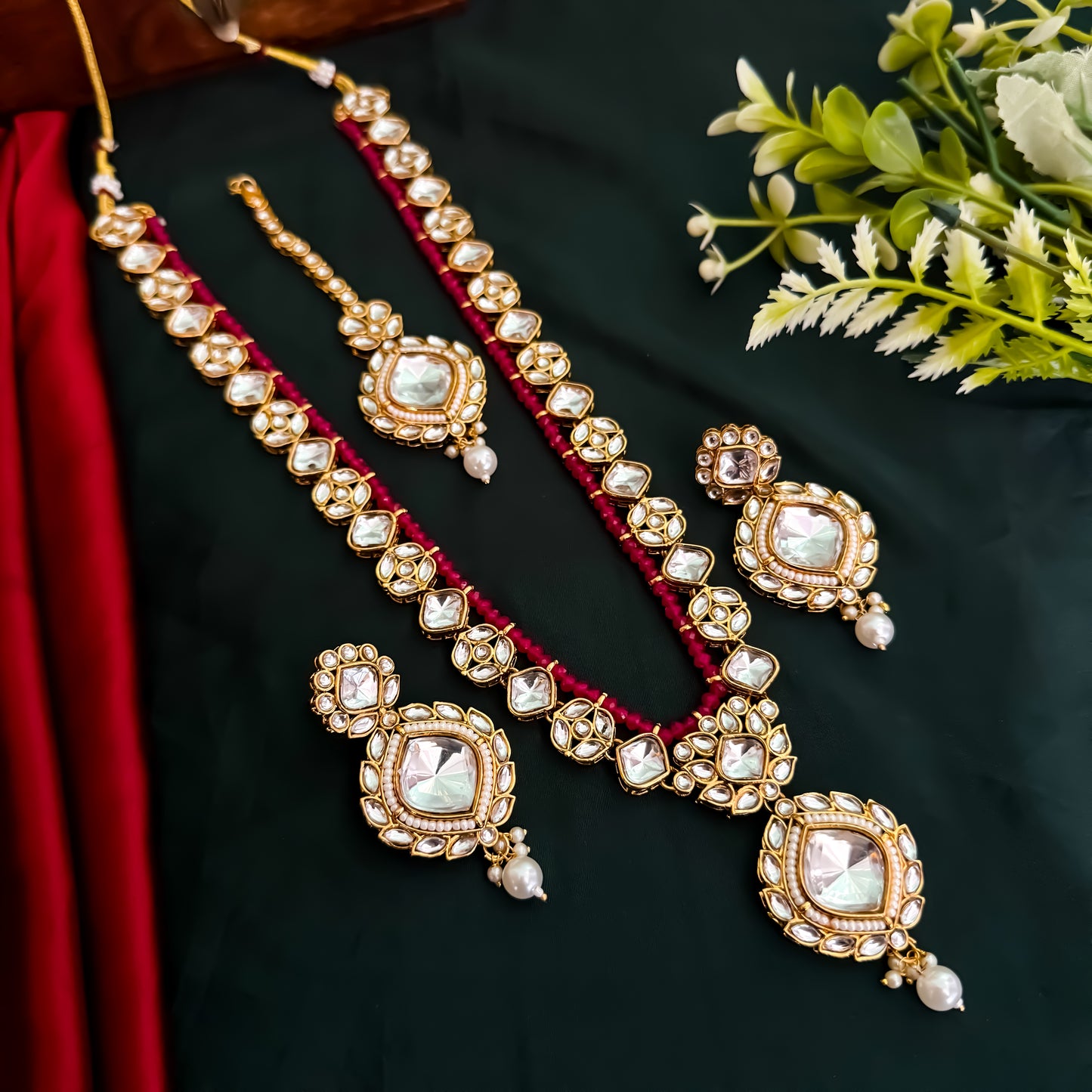 Lahari Kundan Long Necklace Set - Green