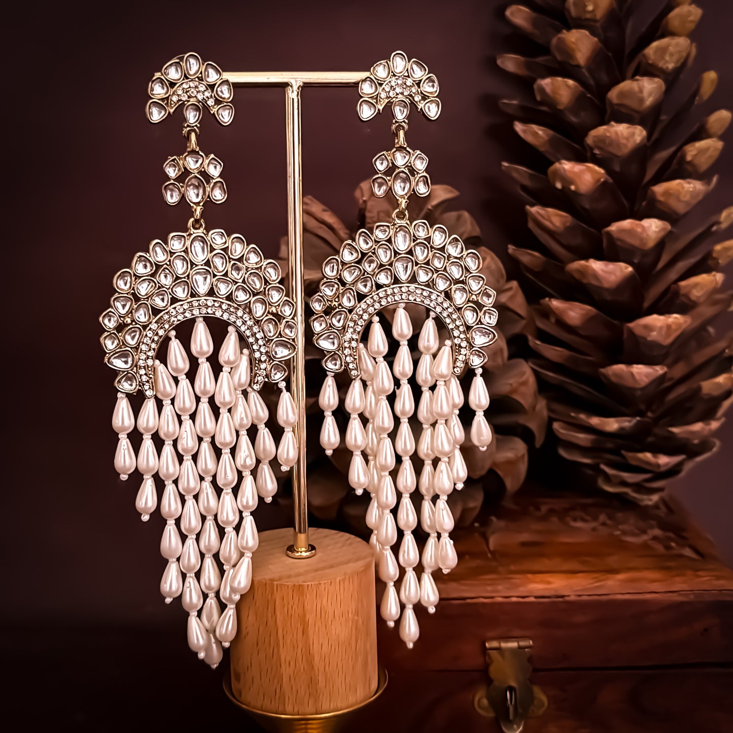 Pashmeena Uncut Kundan Chandbali Earrings
