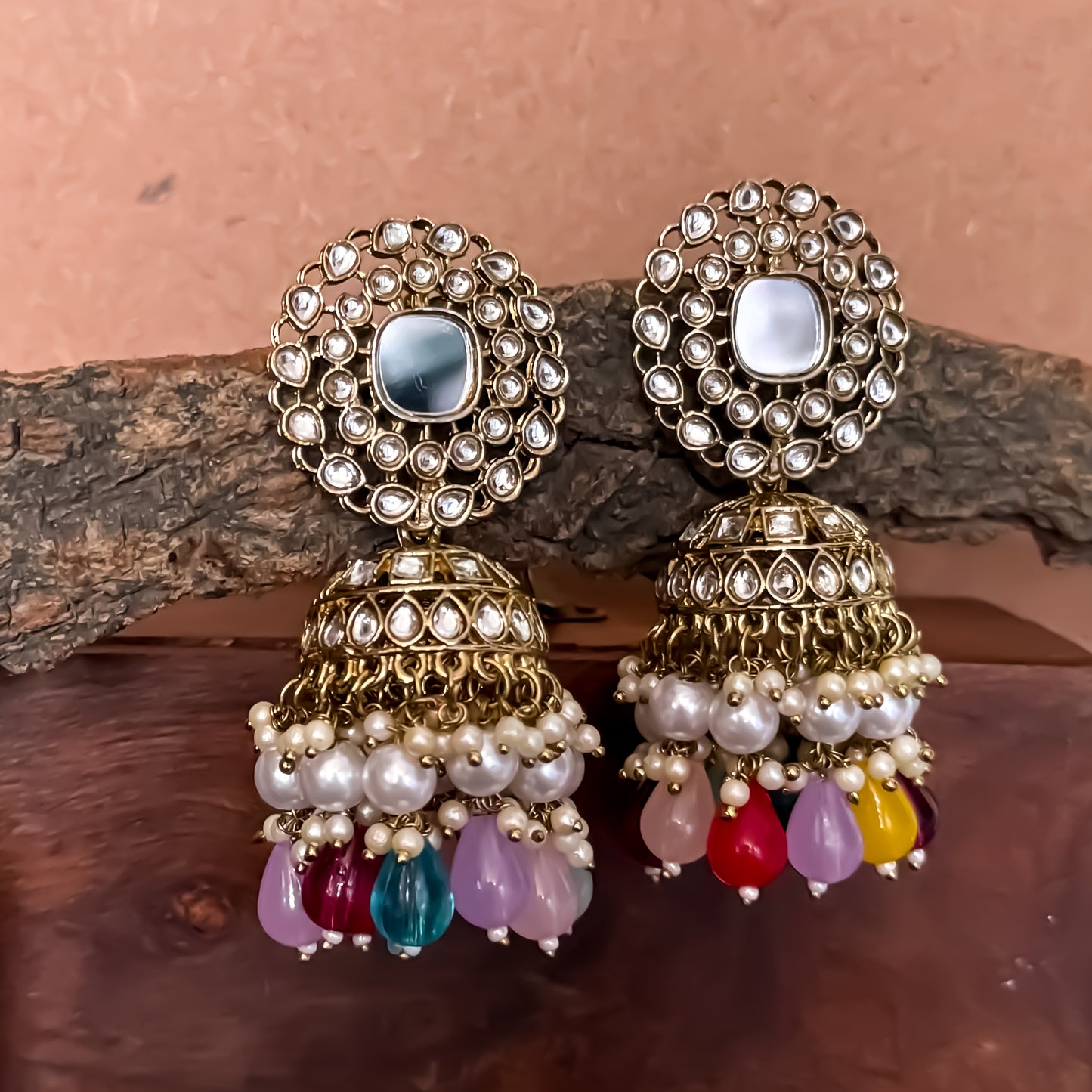 Seesh Statement Kundan Jhumka Earrings - Multi