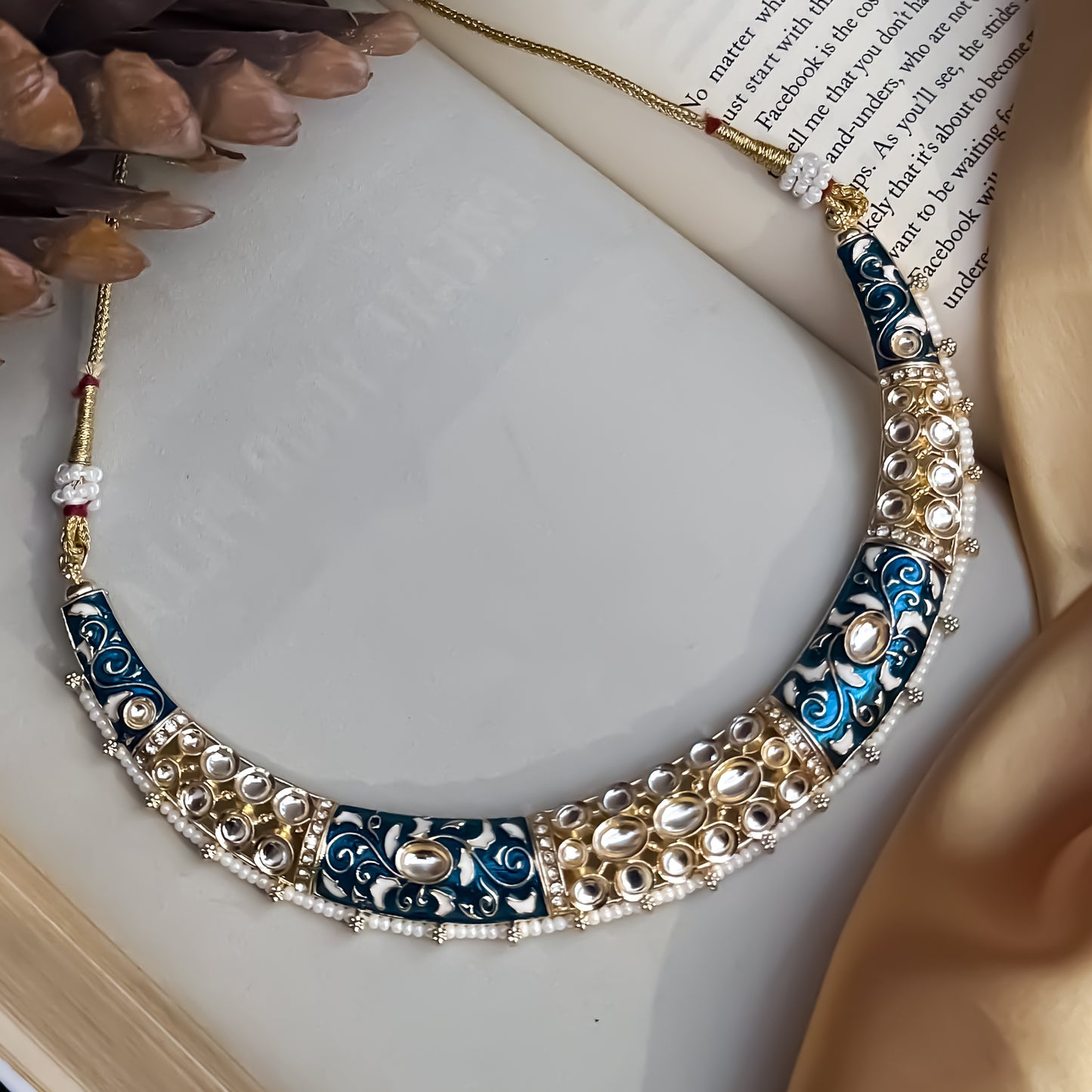 Malishka Meenakari Hasli Necklace Set - Peacock Blue
