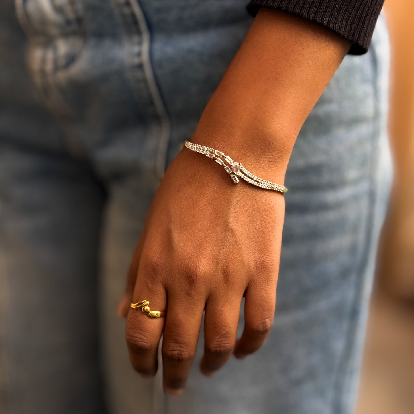 Gizelle Minimal American Diamond Bracelet - Silver