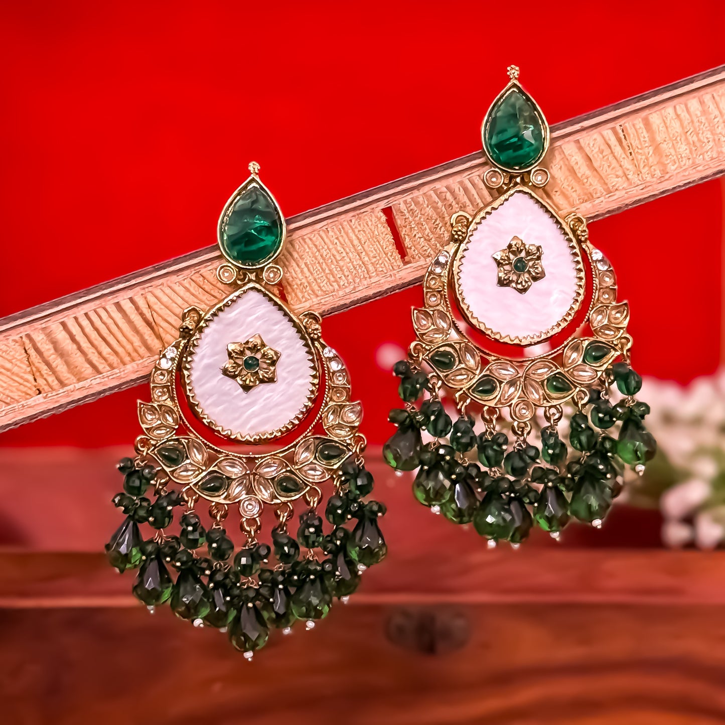 Suhana Chandbali Earrings - Green