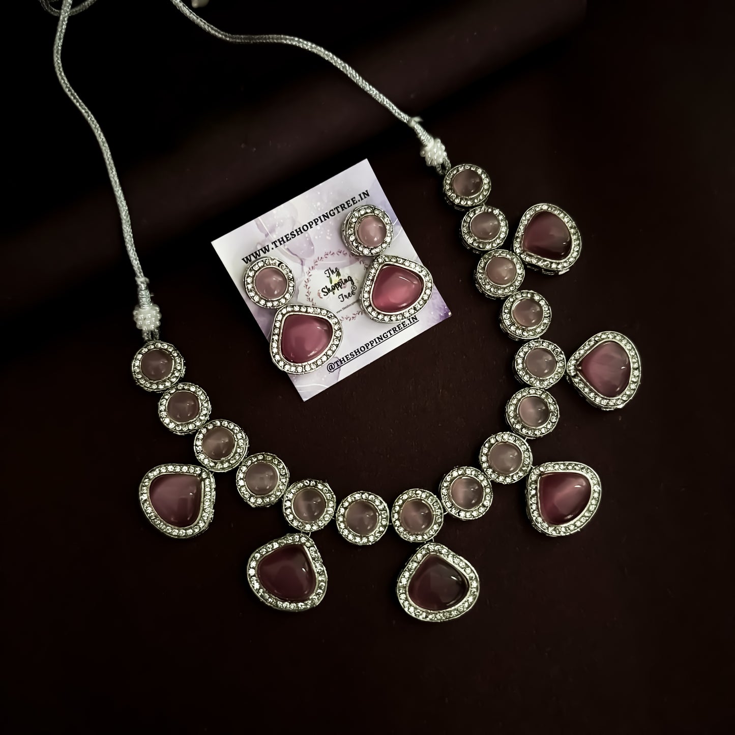 Minal Monalisa Stone Necklace Set- Pastel Pink