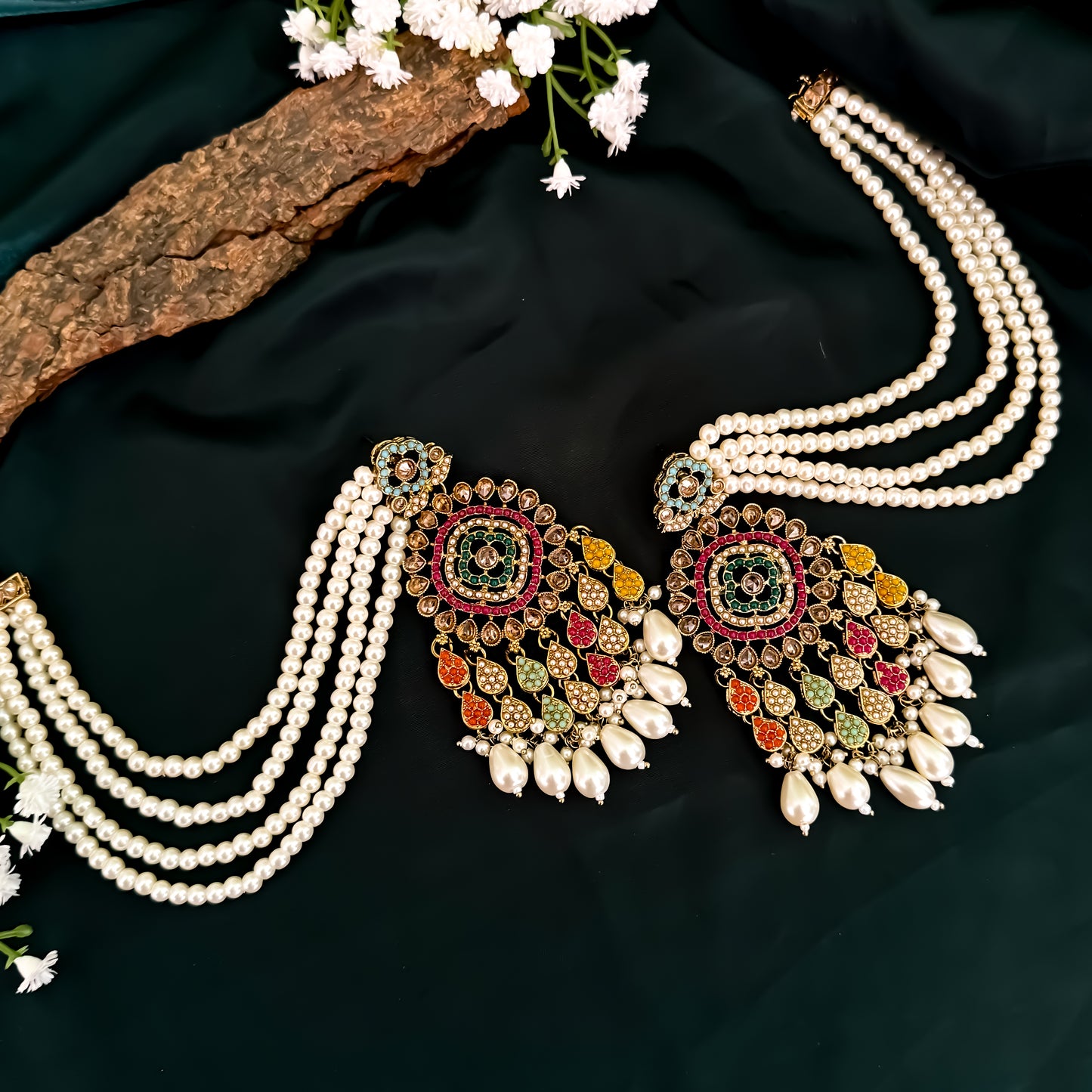 Riwaz Jadau Reverse AD Necklace Set - Multi