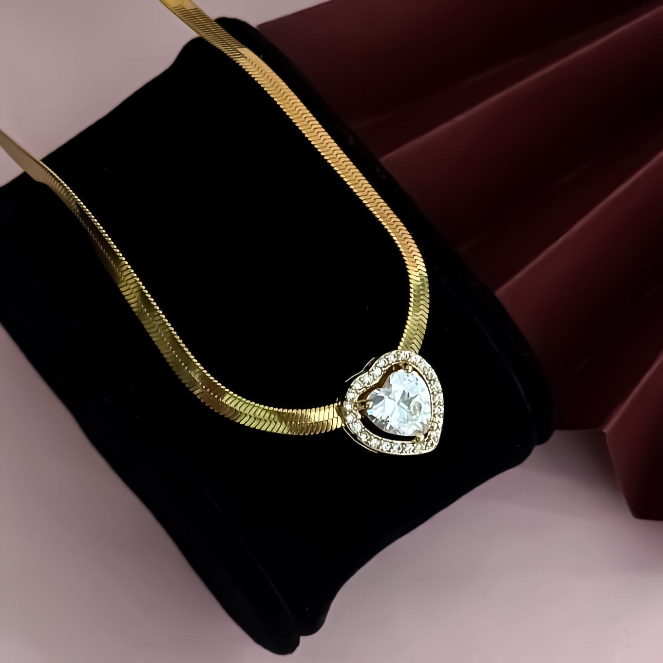 Elira 18K Gold Plated(Anti-Tarnish) Snake Chain with Heart Gold AD Pendant