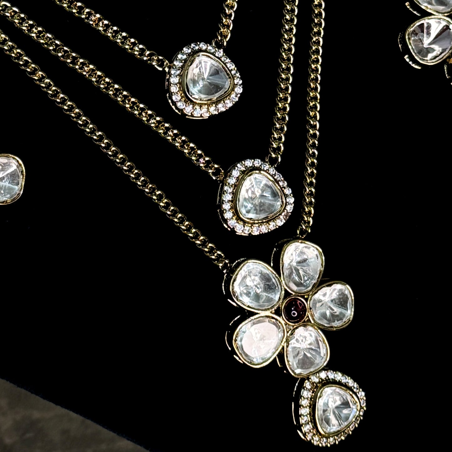 Monisa Moissanite AD 3 Layer Necklace Set- Ruby