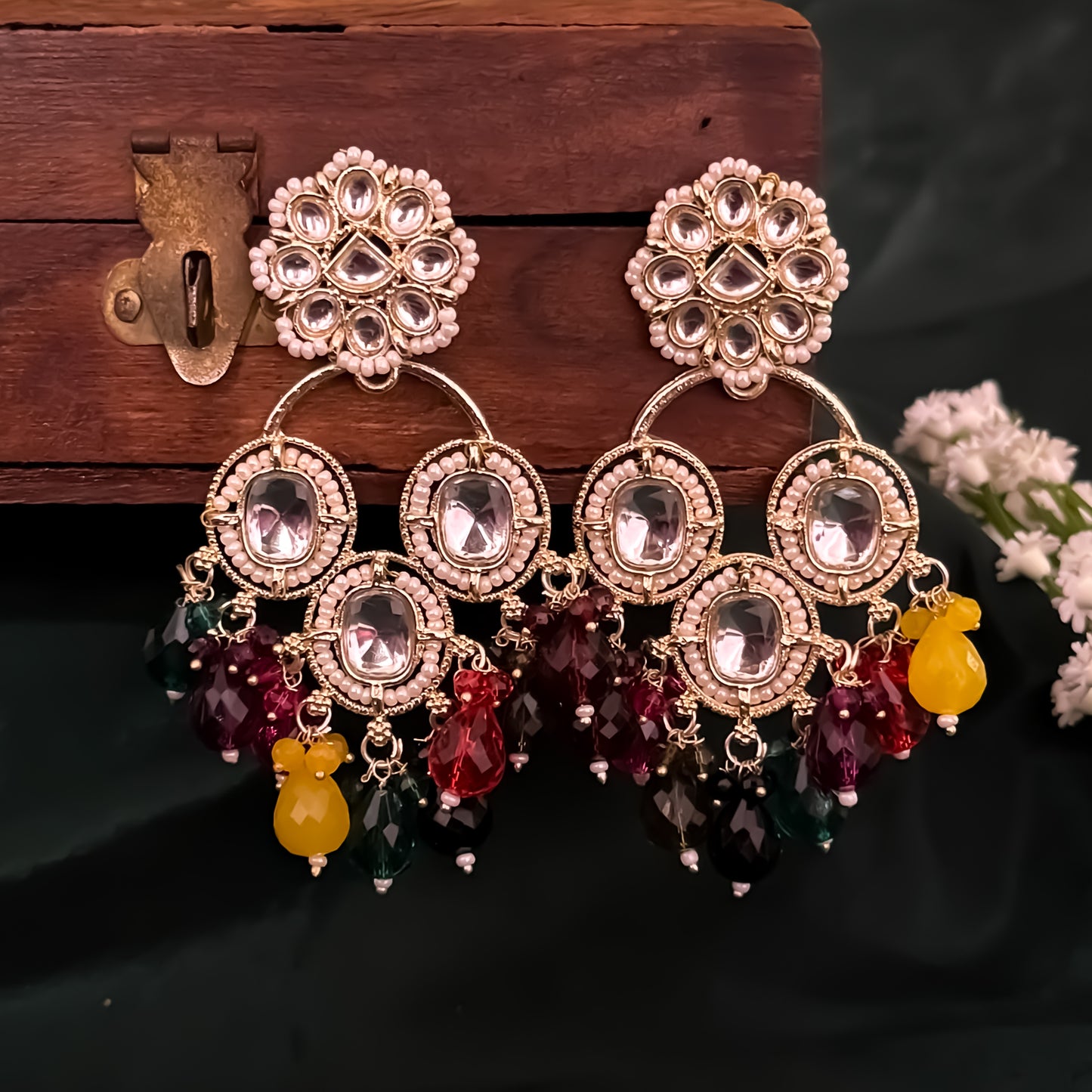 Joans Pearl Chandbali Earrings - Multi