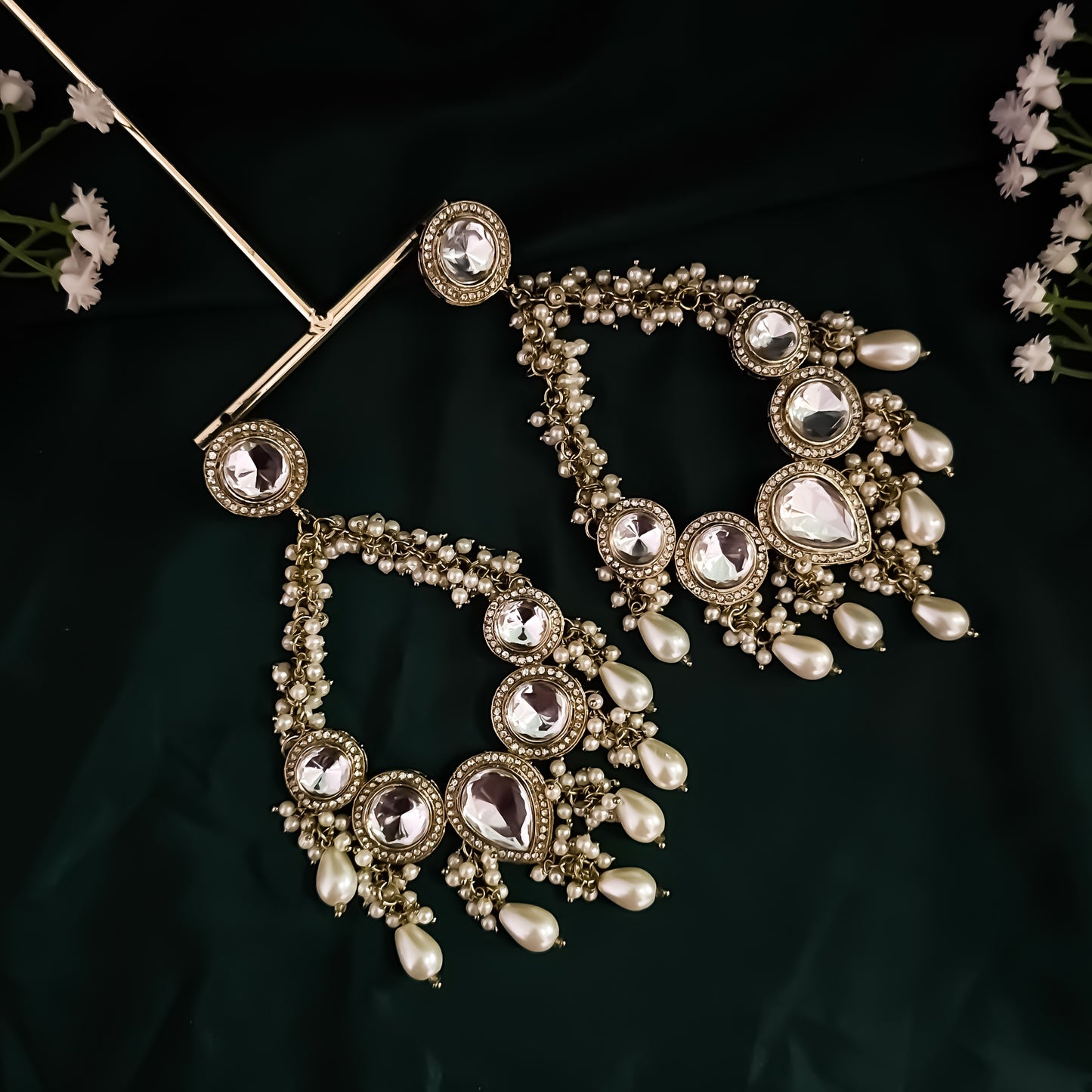 Ishkara Pearl Chandbali Earrings - Golden
