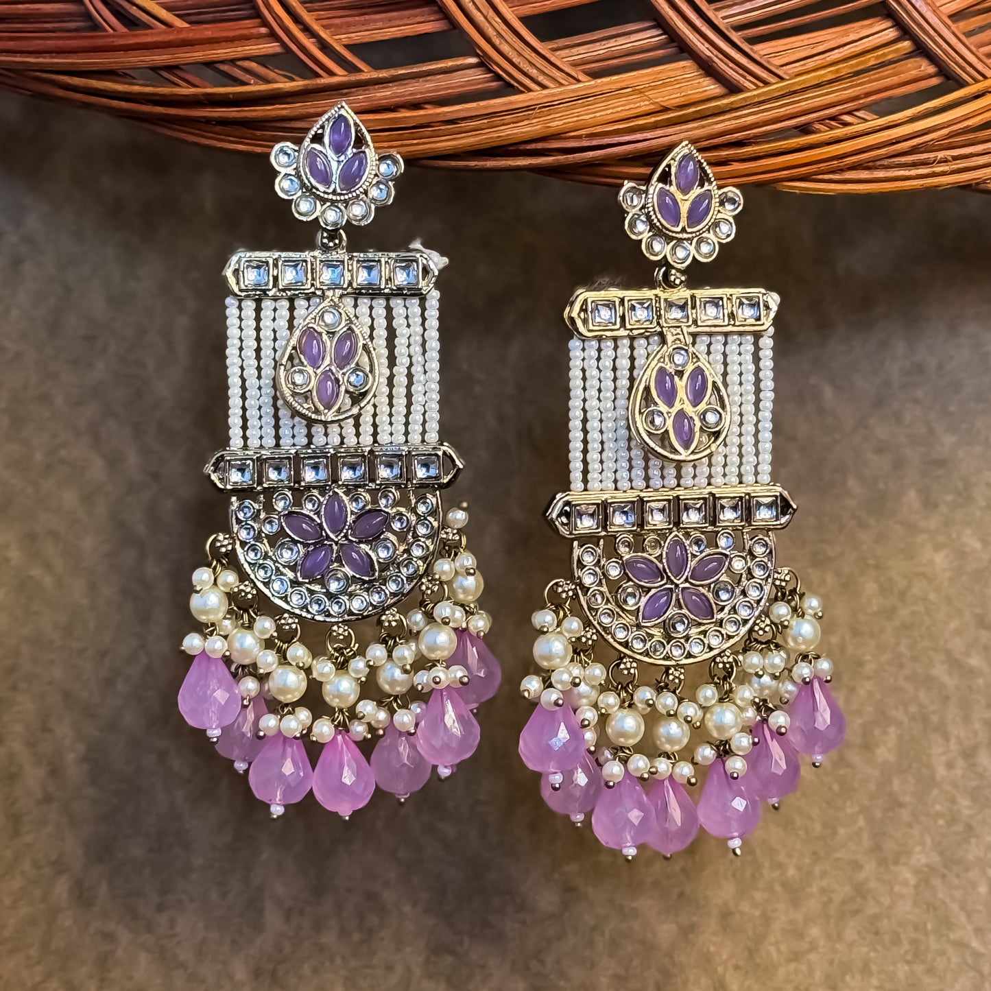 Kamya Pearl Chandbali Earrings- Lavender