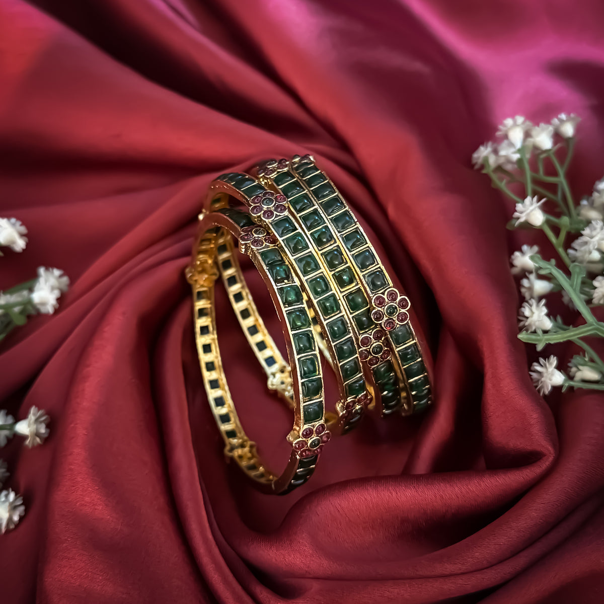Green Vamika Temple Bangles - (Set of 4)
