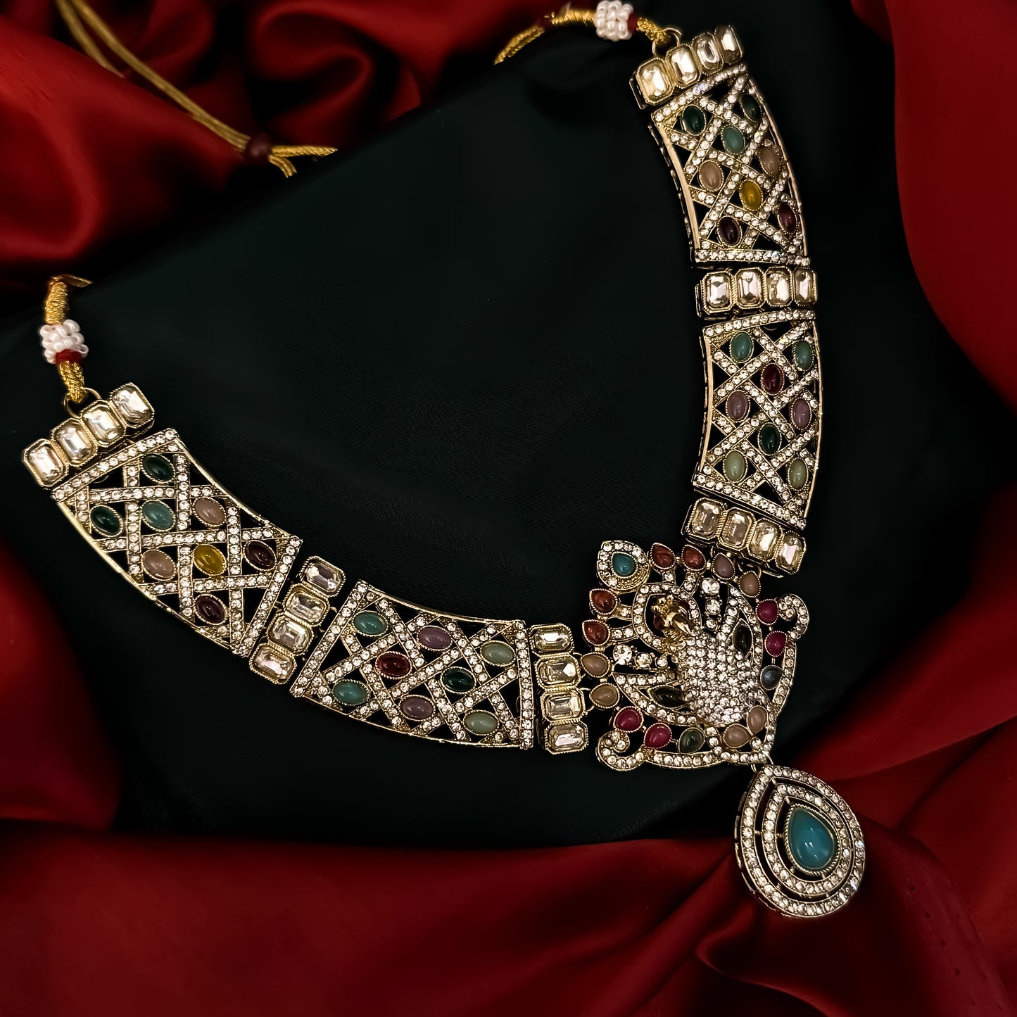 Yasmin Peacock Reverse AD Necklace Set - Multi