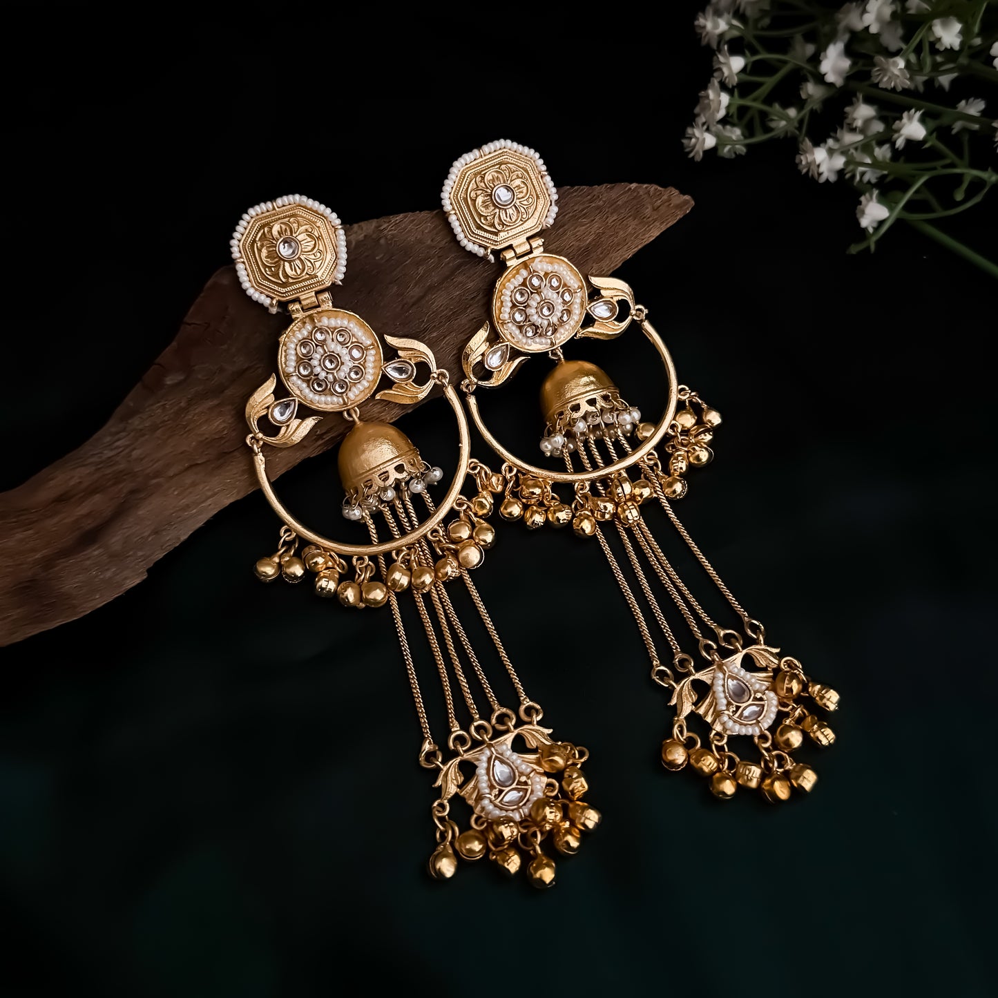 Vasudha Kashmiri Brass Dejhoor Ghungroo Jhumka Earrings - Golden