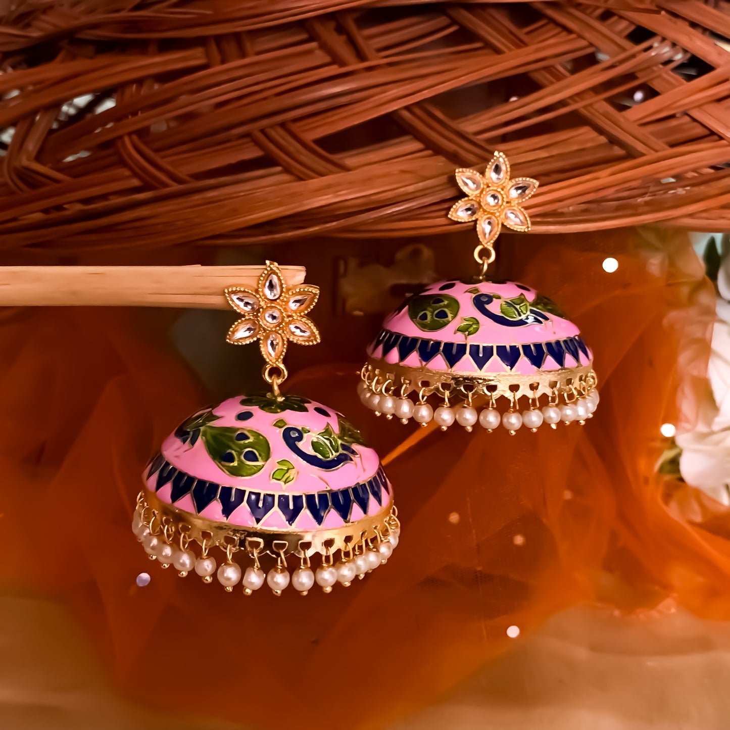 Insa Meenakari Jhumka Earring - Pink