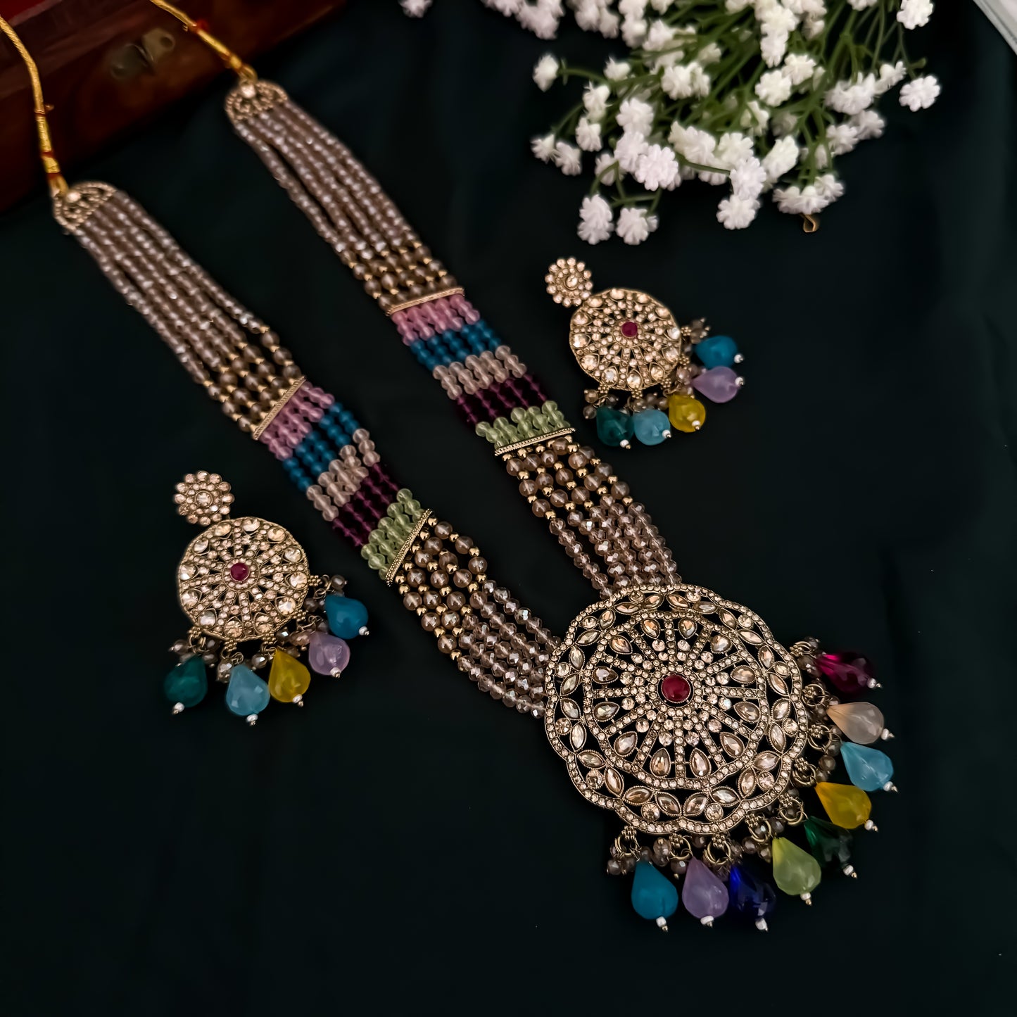 Hetal Pearl Long Necklace Set - Multi