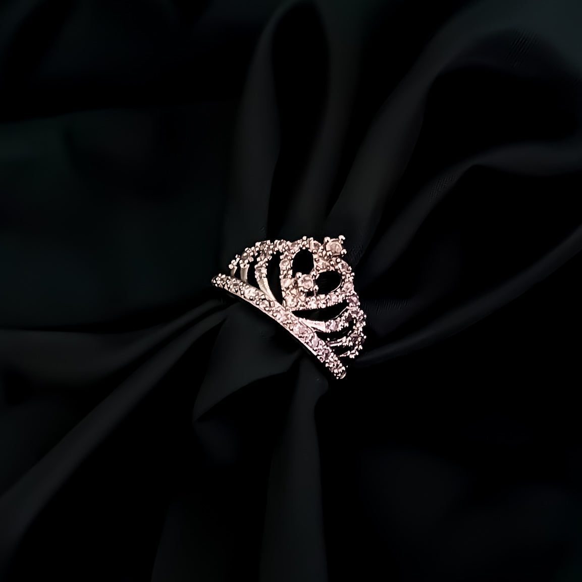 Crown Princess American Diamond Adjustable Ring - Silver