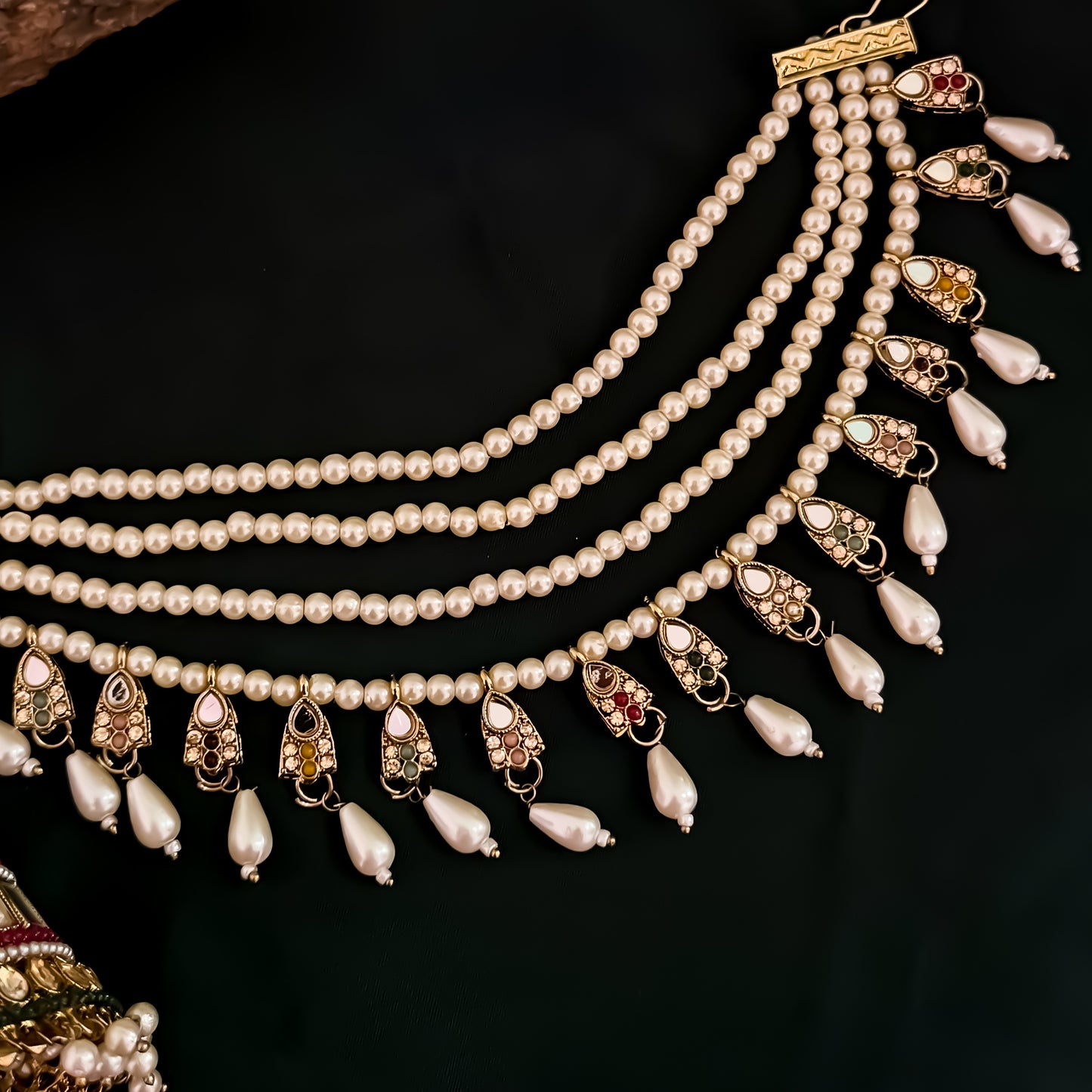 Rani Padmavat Jadau Jhumka Earrings with Sahara & Teeka - Multi