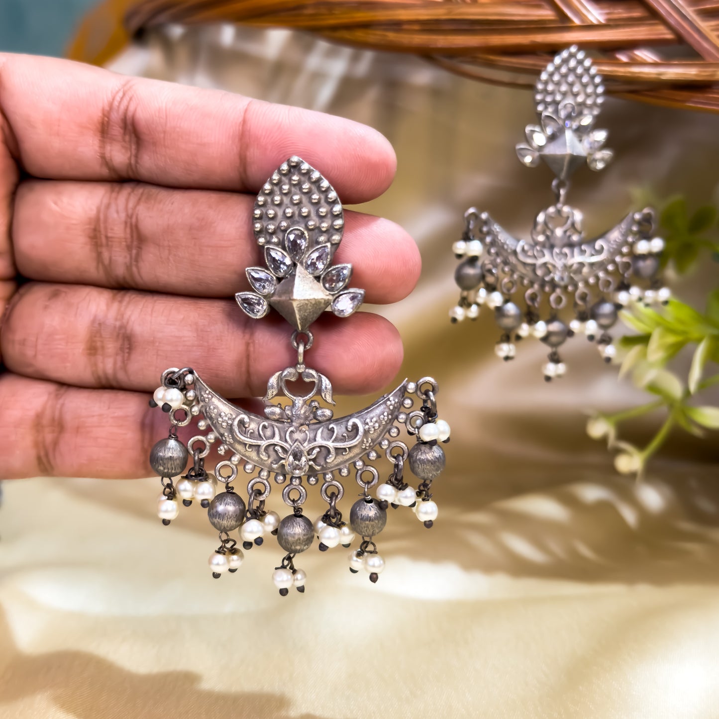 Prithi Zircon Handcrafted SLA Brass Chandbali Earrings
