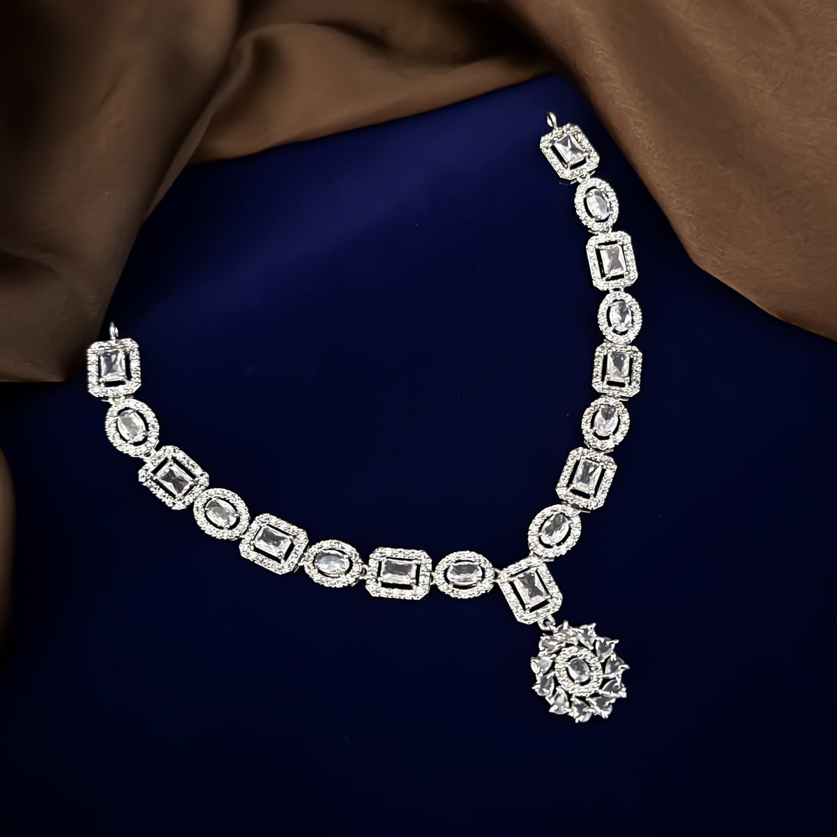 Crystal White Clara American Diamond Necklace Set