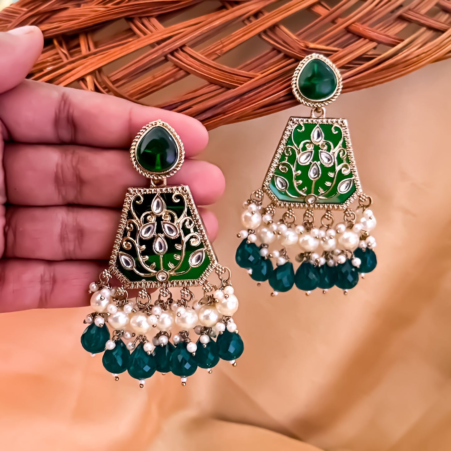 Sanskriti MOP Pearl Chandbali - Green