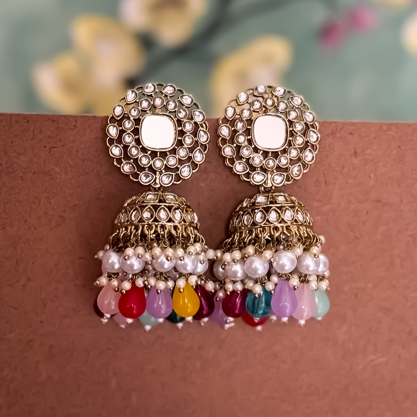 Seesh Statement Kundan Jhumka Earrings - Multi