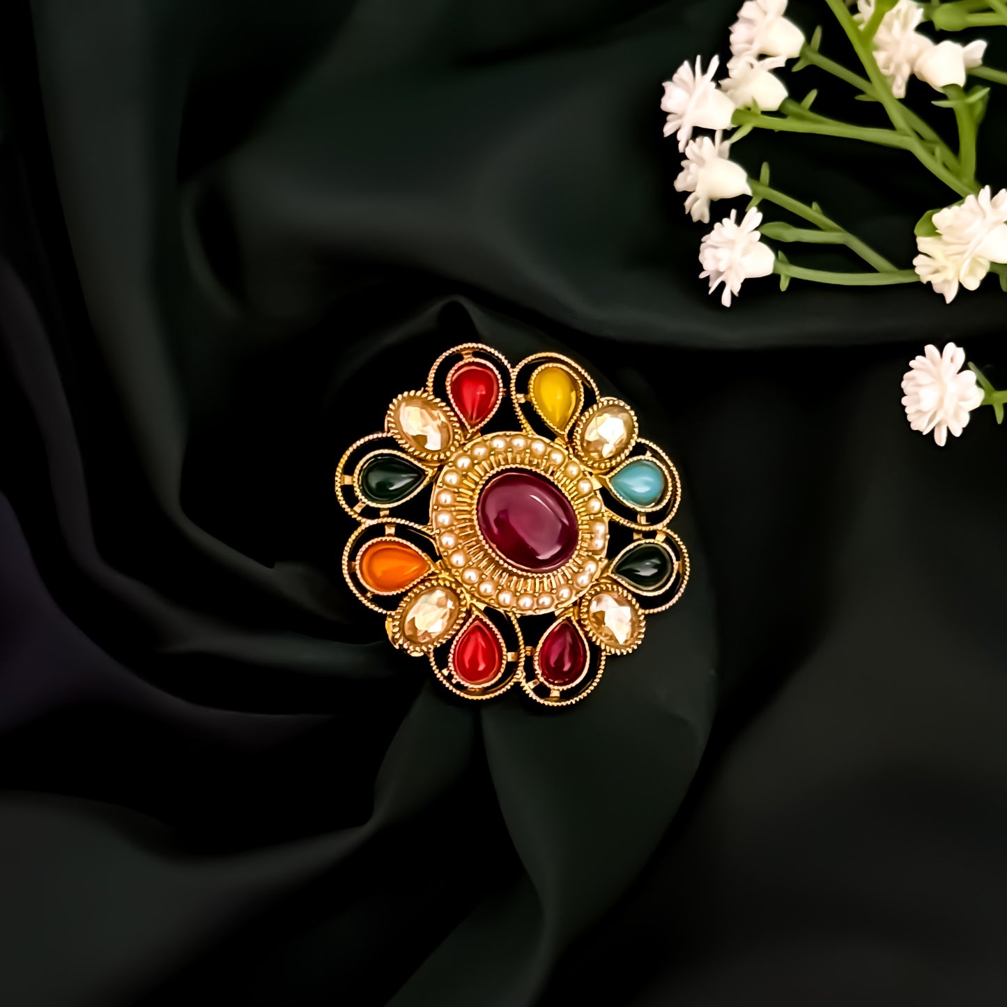 Aarushi Jadau Adjustable Ring- Multi
