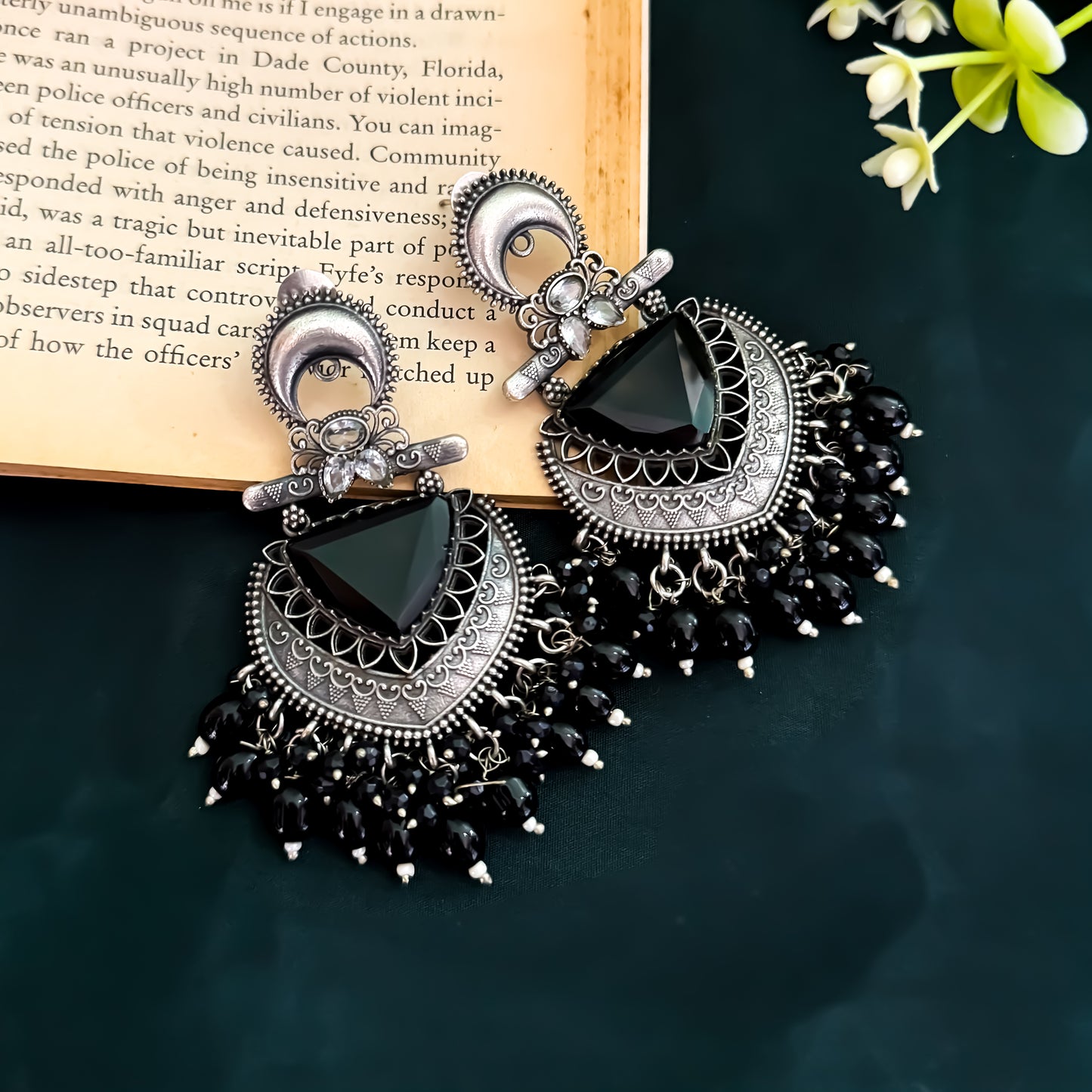 Monalisa Premium Brass Chabdbali Earrings - Black