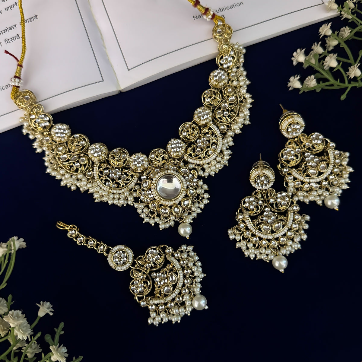 Golden Hridya Premium Kundan Necklace Set