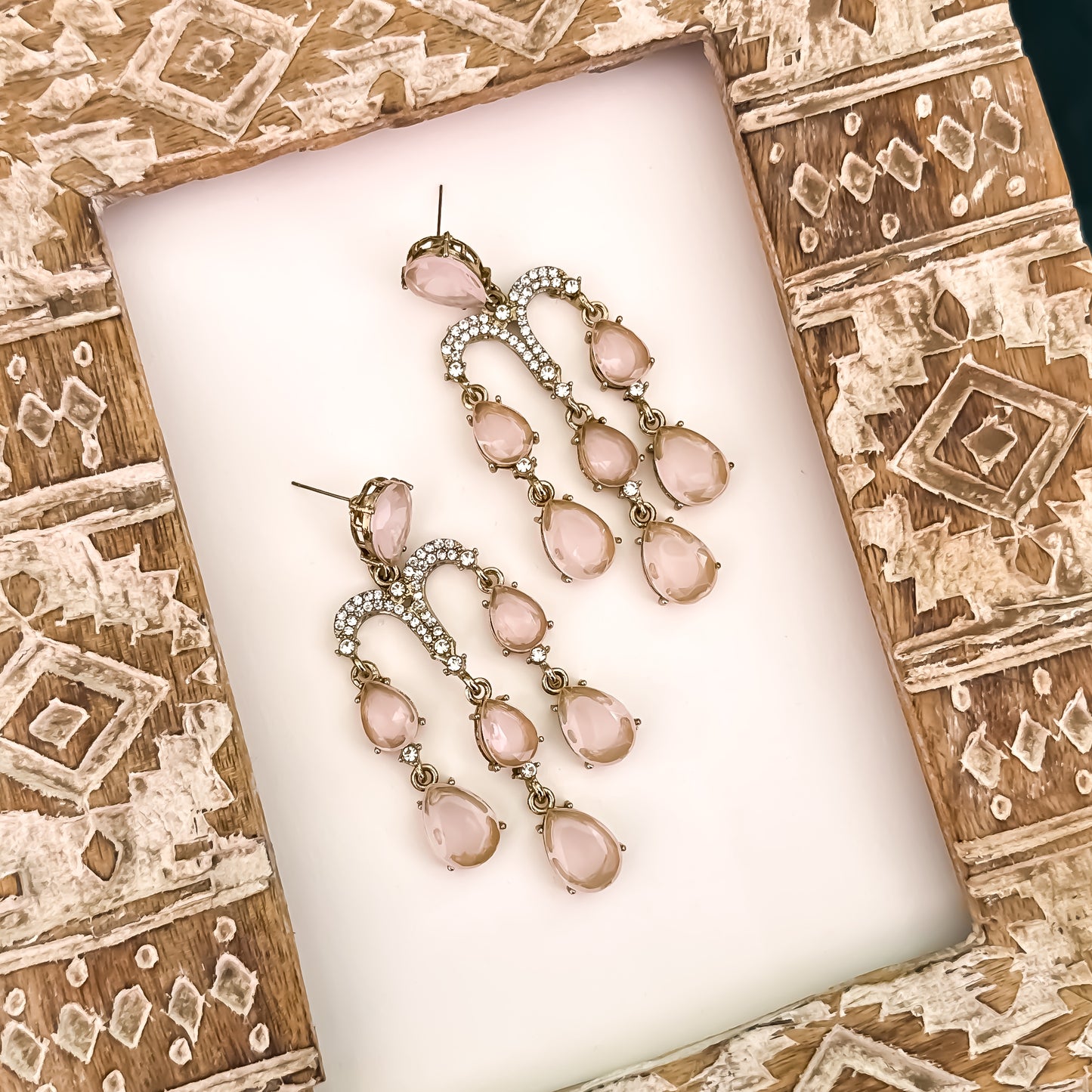 Sharon Chandelier Dangler Earrings - Baby Pink