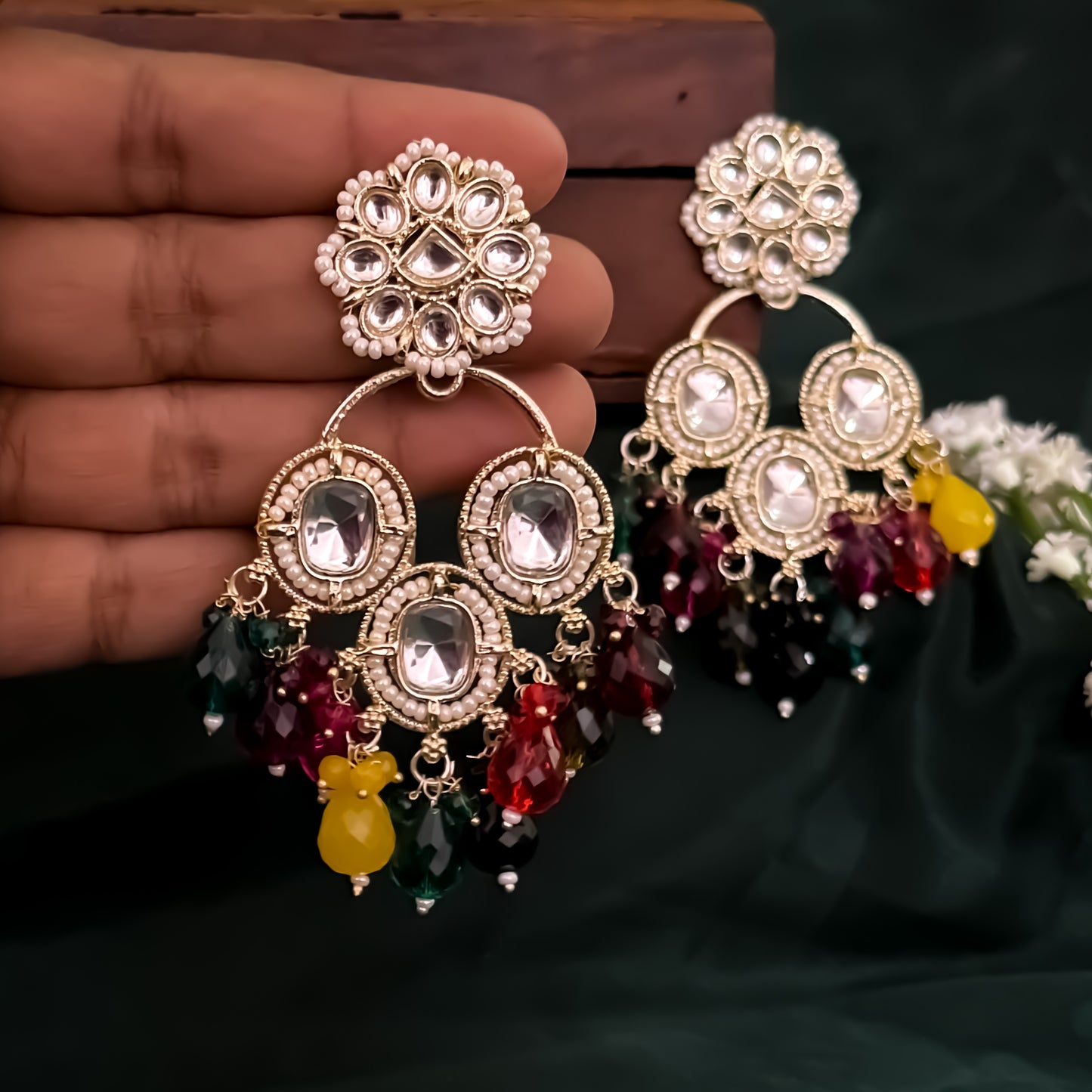 Joans Pearl Chandbali Earrings - Multi