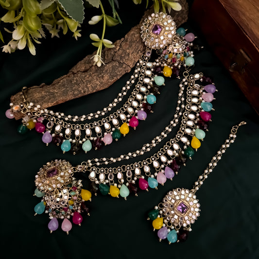 Masaba Mirror Jhumka Earrings with Sahara & Tika Set - Multi