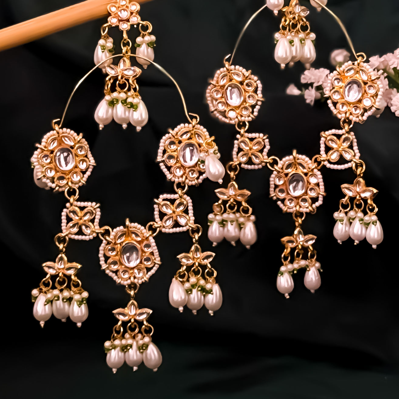 Aamna Statement Kundan Chandbali Earrings - Golden
