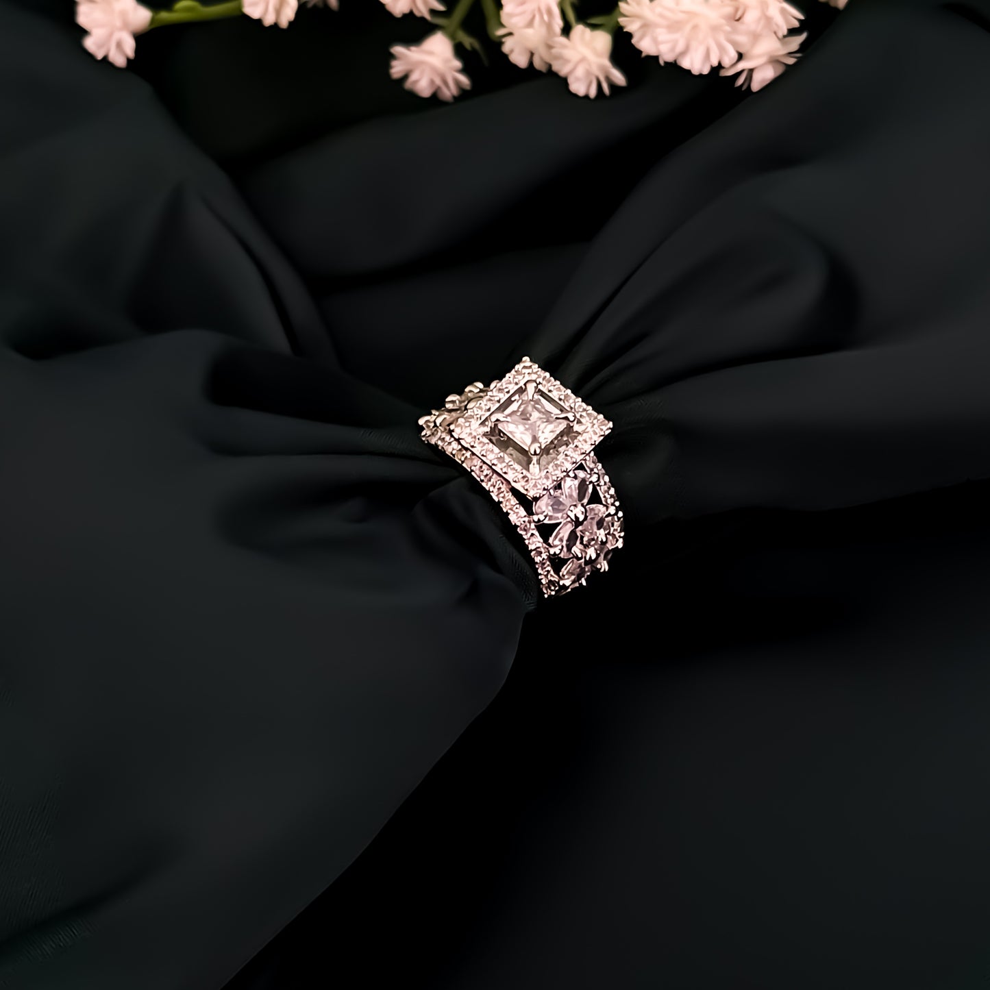 Say Yes American Diamond Silver Adjustable Ring