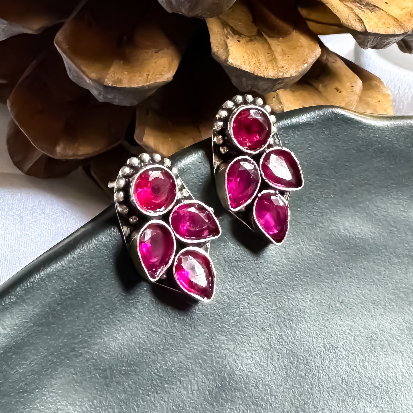 Suchitra Brass Stud Earrings - Purple