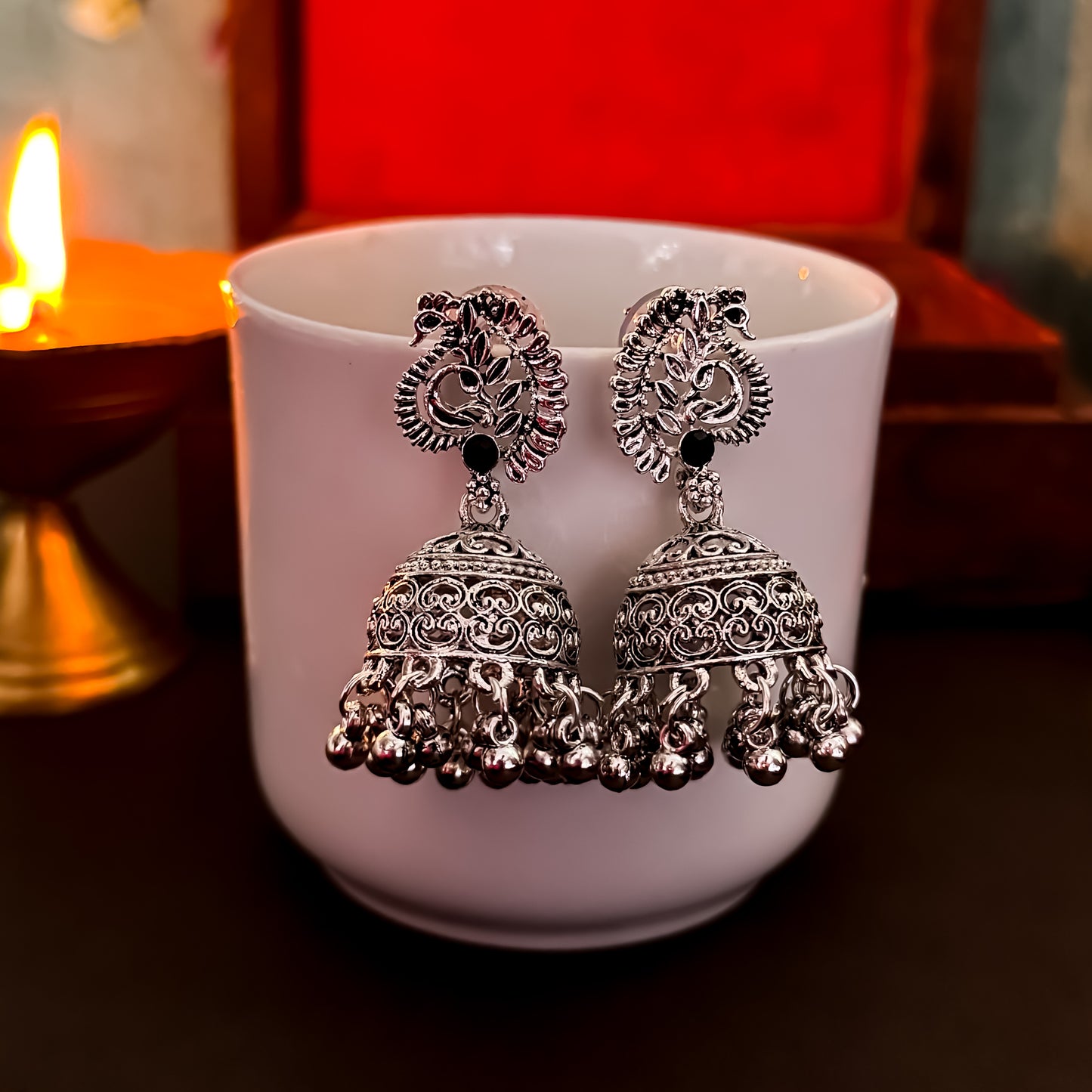 Snehal Peacock Motif Long Necklace Set