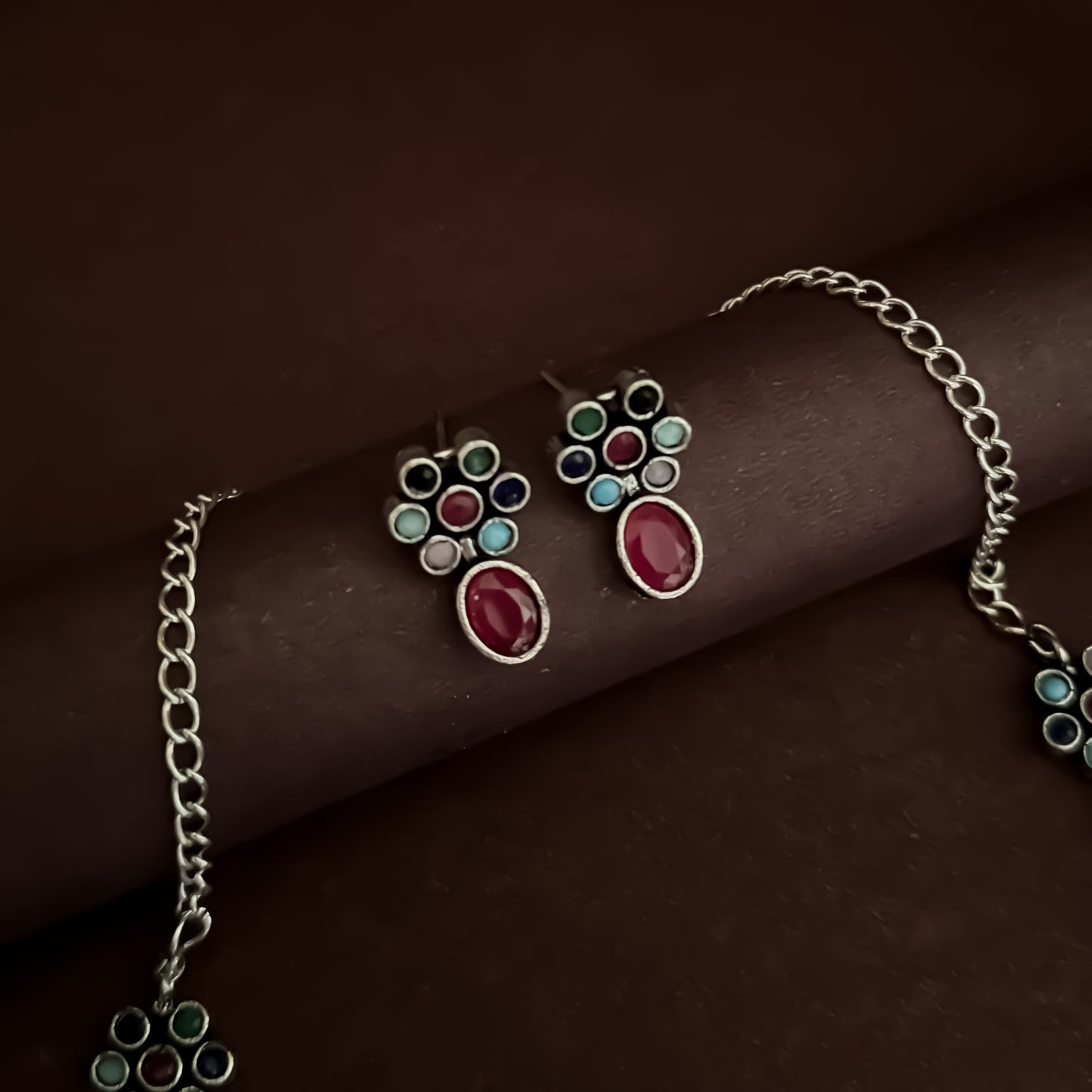 Himja German Silver Oxidised Necklace Set