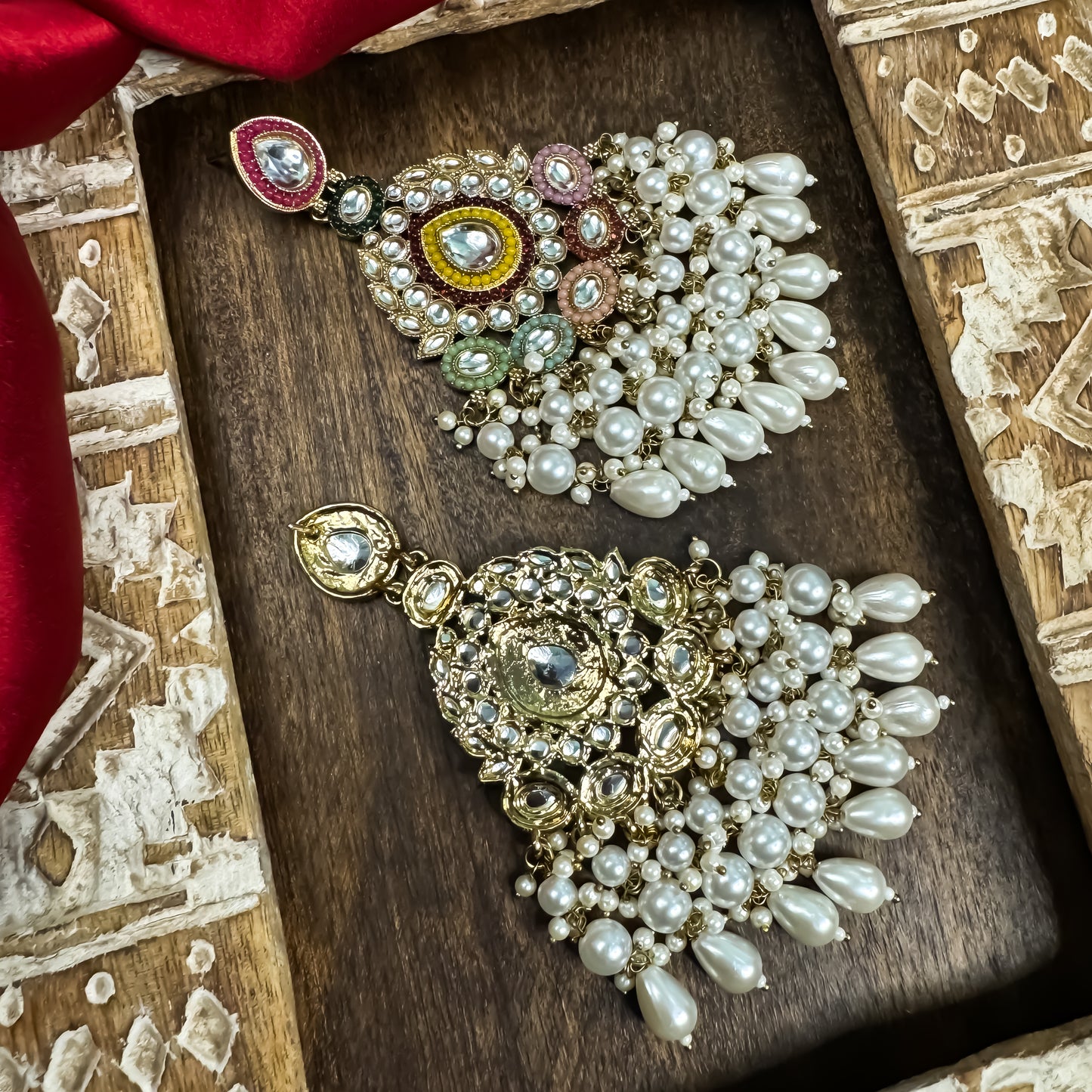 Zahira Jadau Chandbali Earrings- Multi