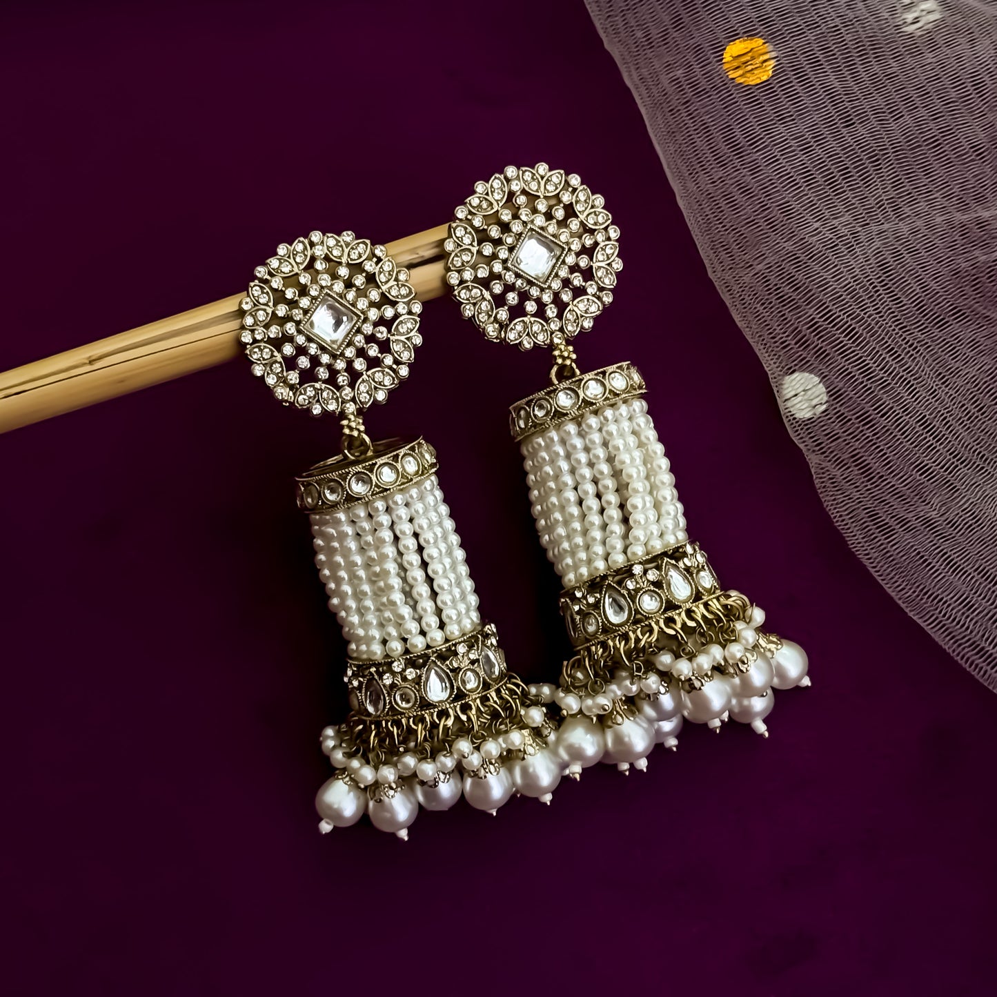 Falguni Pearl Jhumka Earrings - Golden