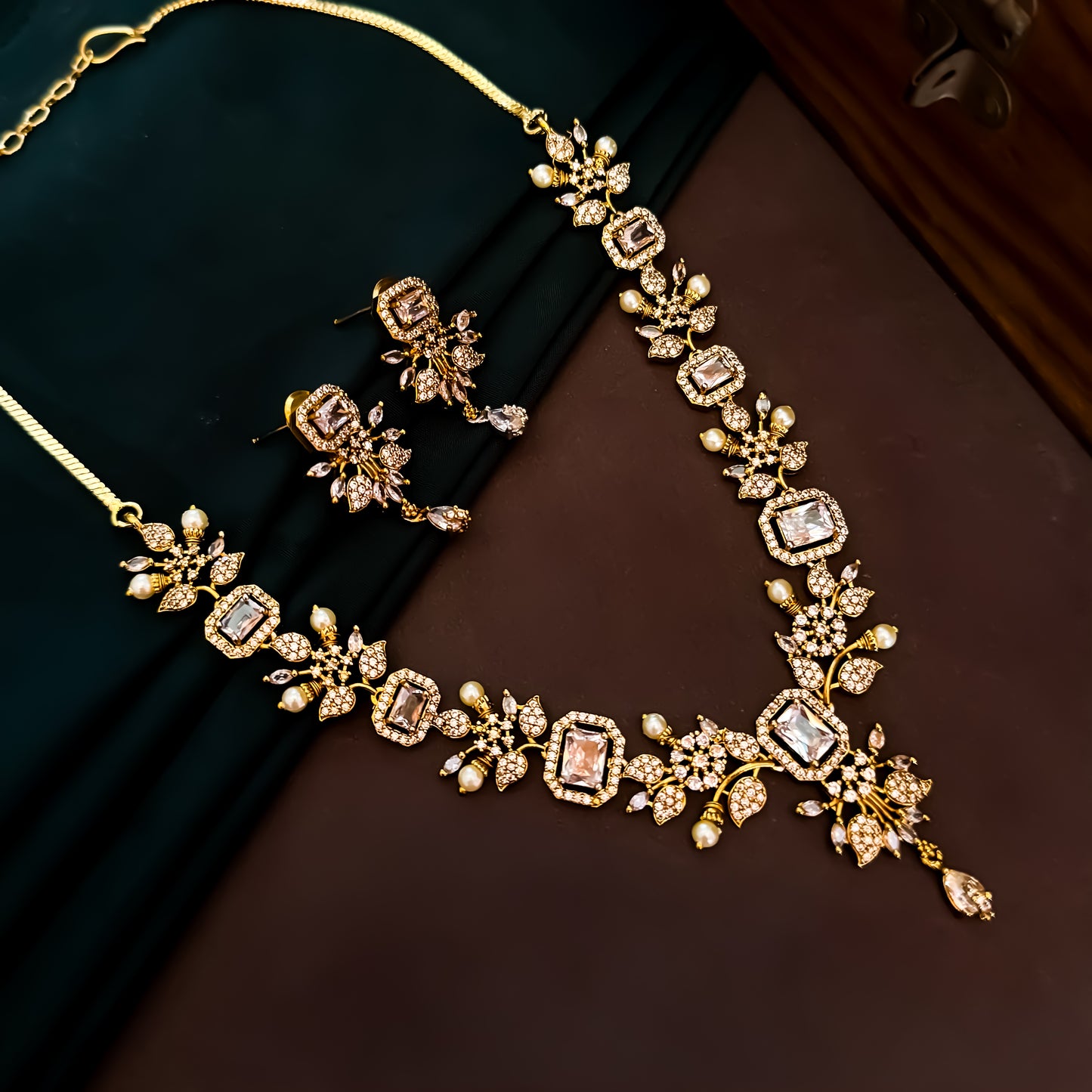 Shreshtha AD Necklace Set - Golden