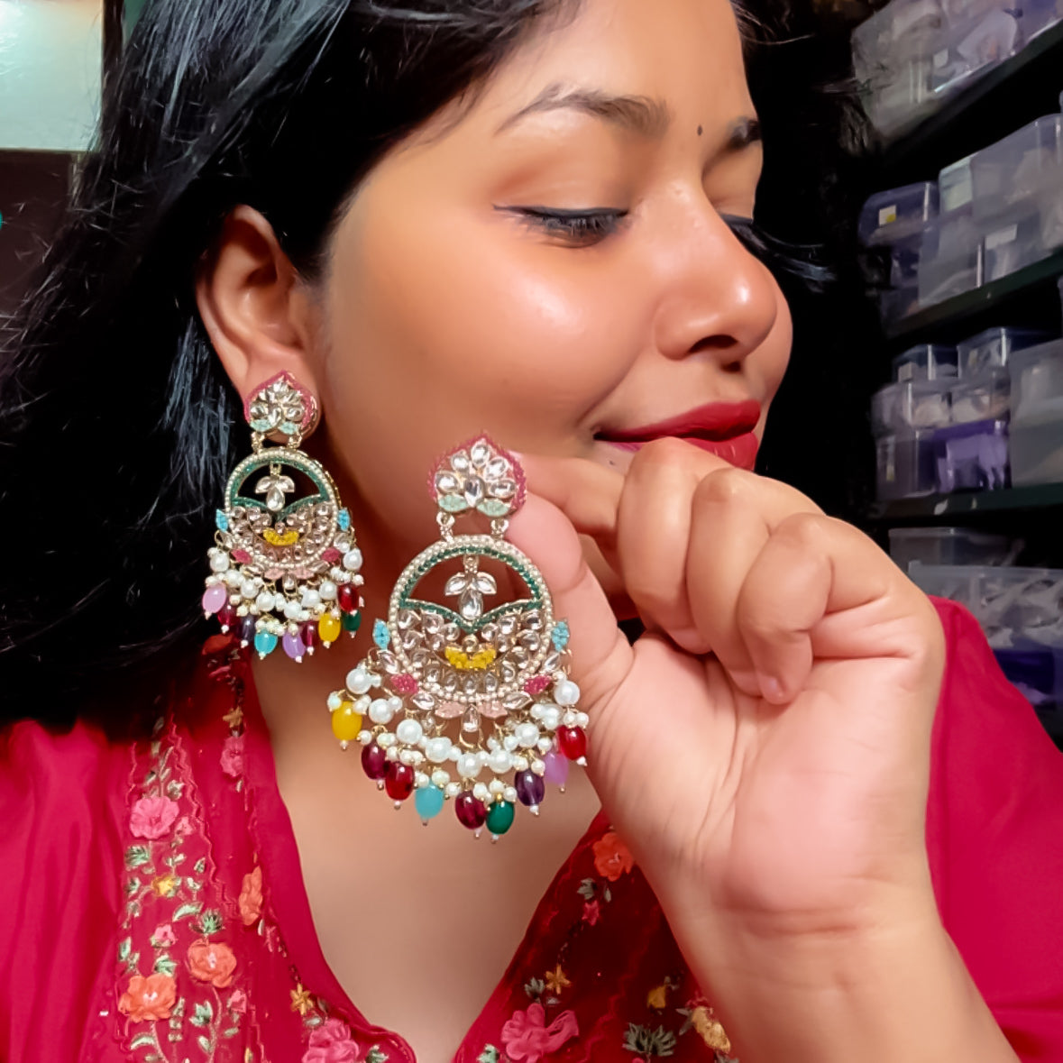 Zoya Jadau Chandbali Earrings -Multi
