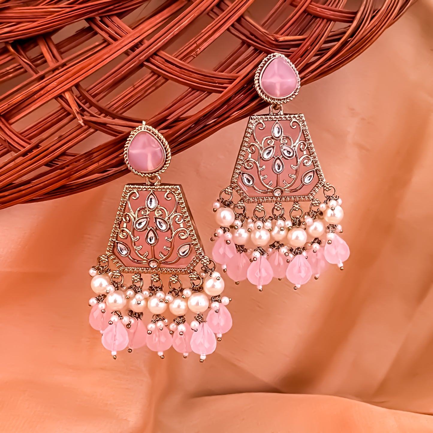 Sanskriti MOP Pearl Chandbali - Baby Pink