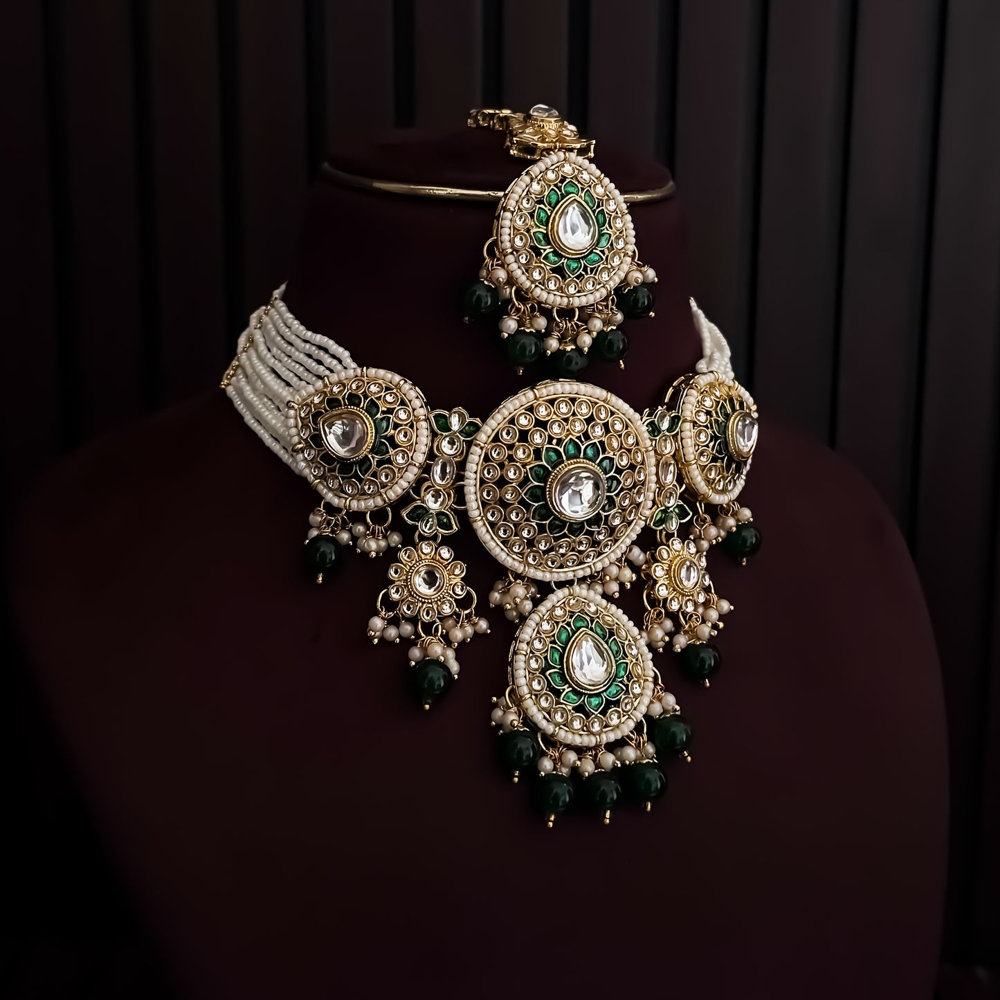 Shireen Premium Meenakari Kundan Choker Necklace Set - Green