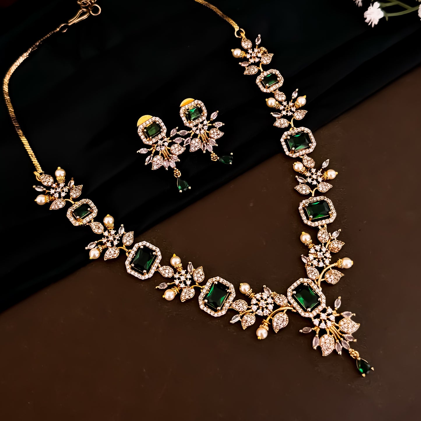 Shreshtha AD Necklace Set - Green